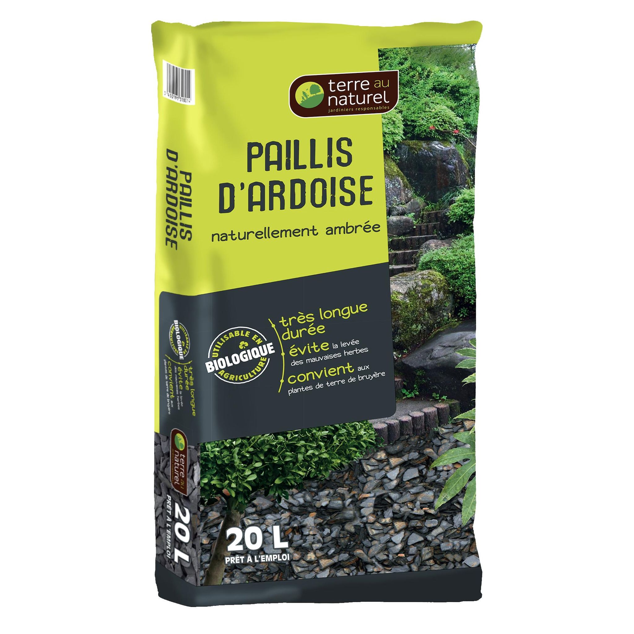 Voir la diapositive 2 : TERRE AU NATUREL Paillis d'ardoise 20l