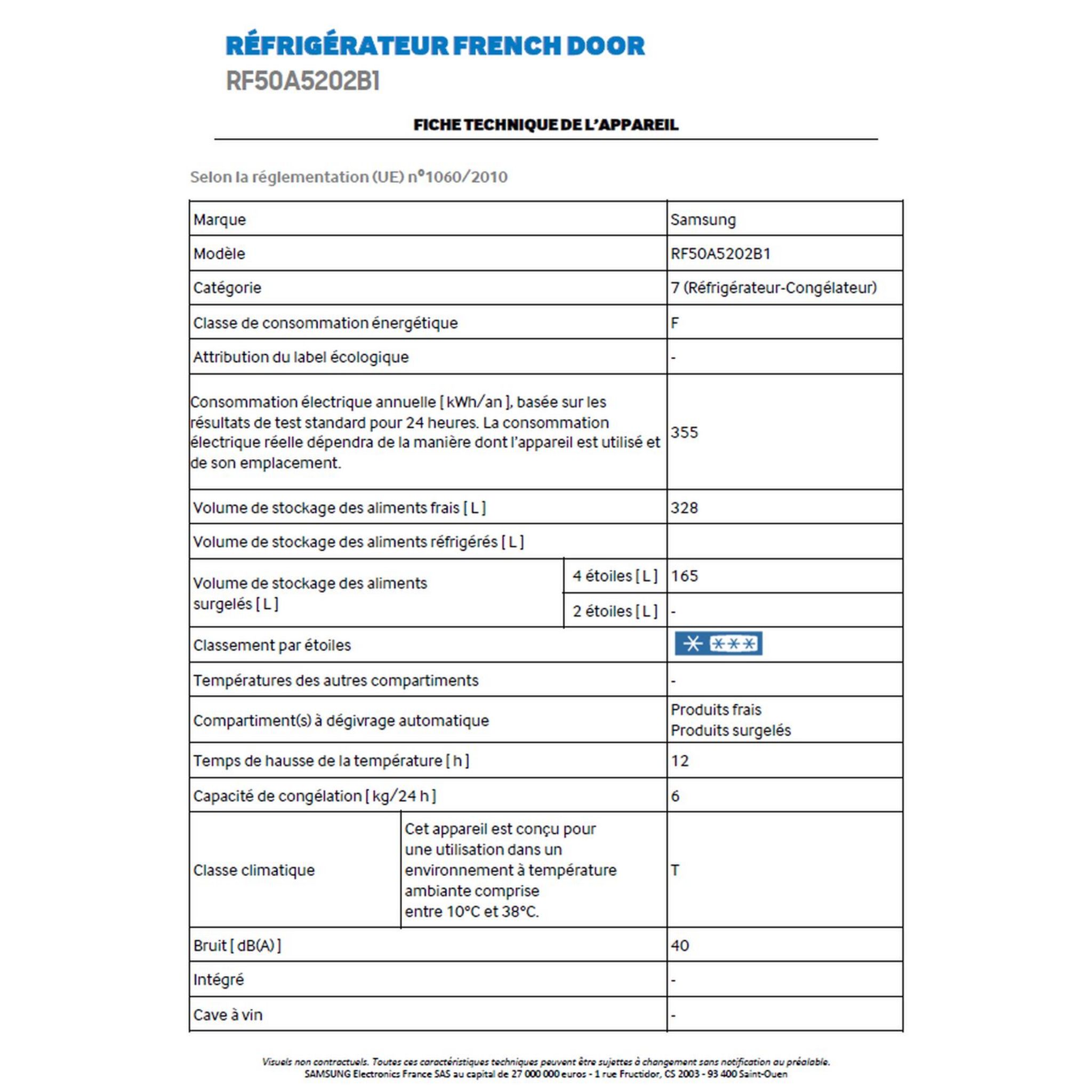 Voir la diapositive 4 : SAMSUNG Réfrigérateur multiportes RF50A5202B1, 495 L, Froid ventilé No frost