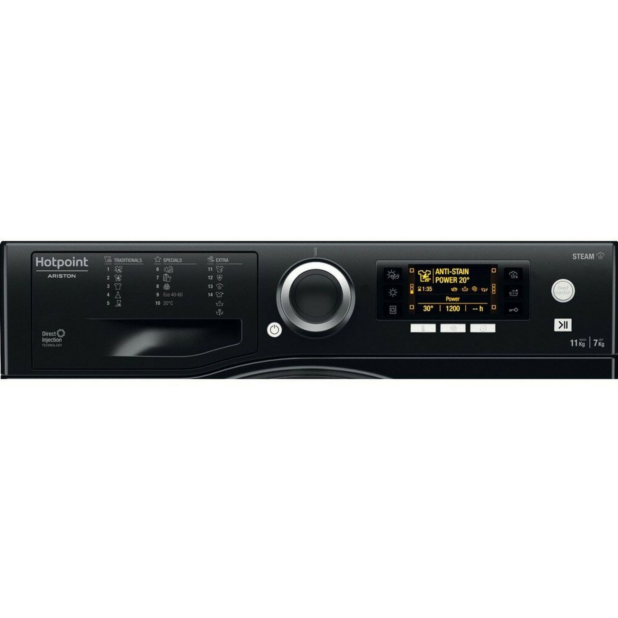 Voir la diapositive 4 : HOTPOINT Lave linge séchant hublot RDD1175, 11 kg lavage, 7 kg séchage, 1600 T/min, Condensation, E