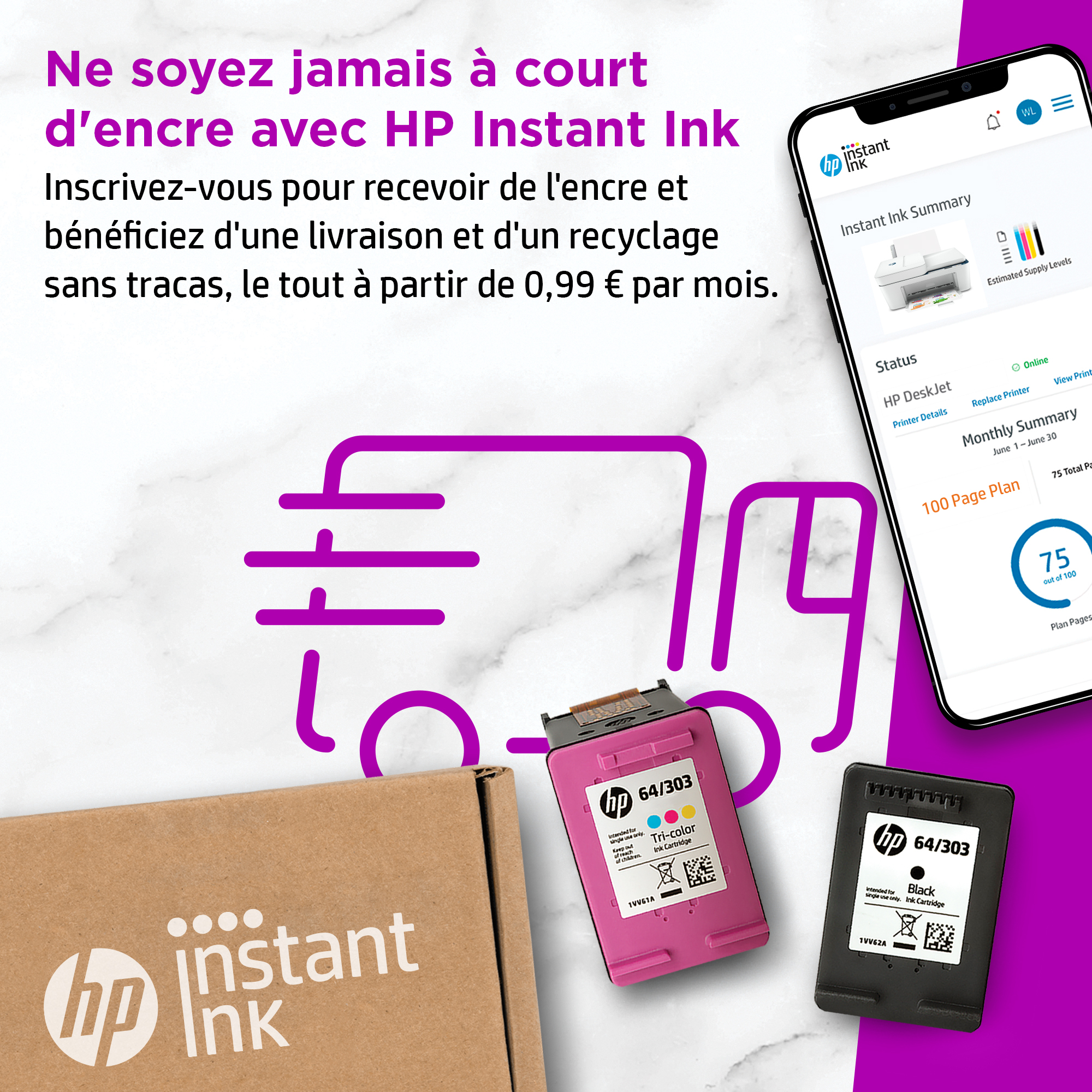 Voir la diapositive 12 : HP Imprimante multifonction Deskjet 4130e - Blanc et bleu - Compatible Instant Ink