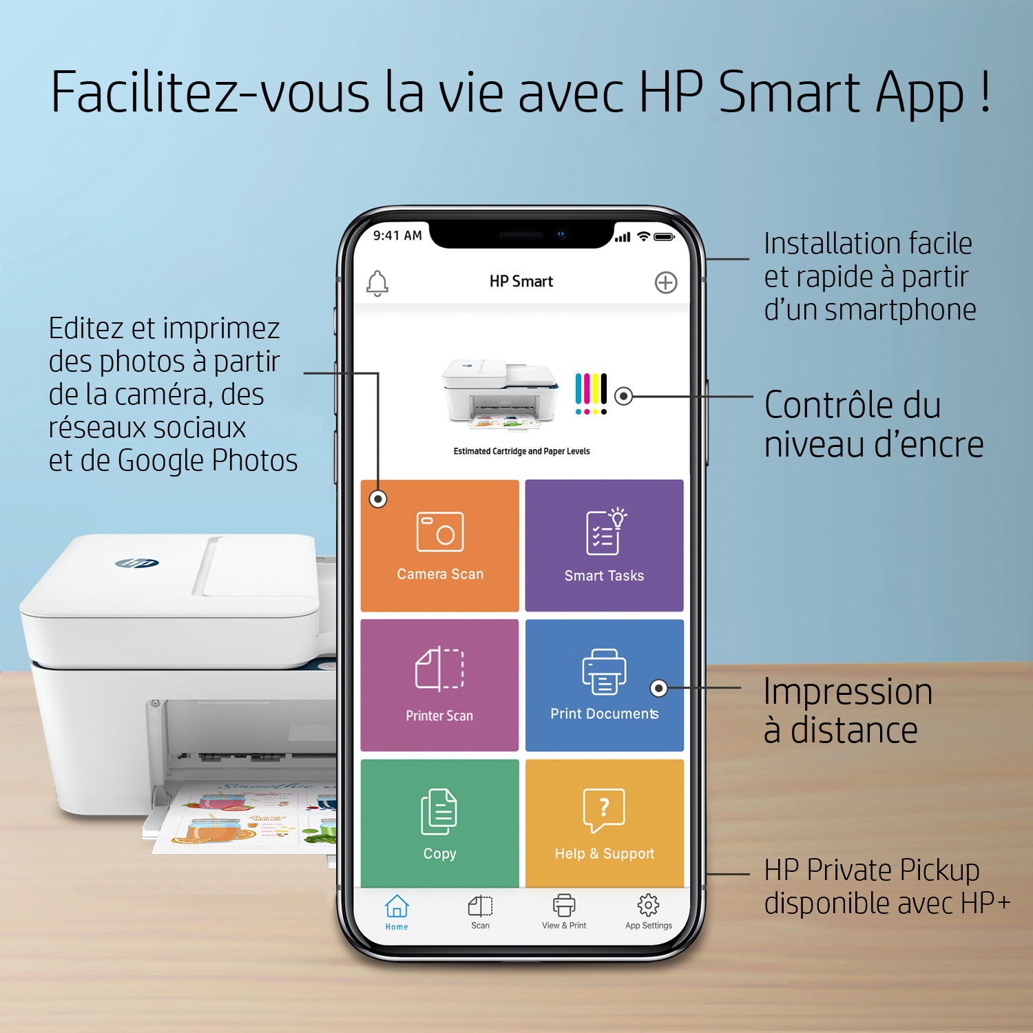 Voir la diapositive 6 : HP Imprimante multifonction Deskjet 4130e - Blanc et bleu - Compatible Instant Ink