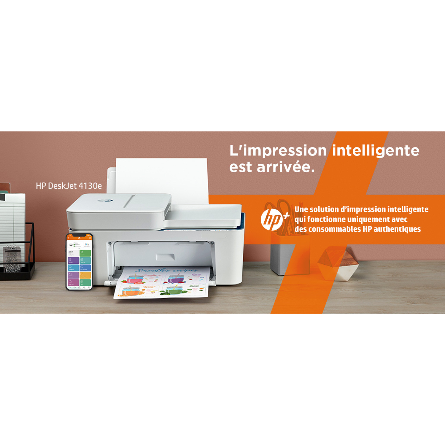 Voir la diapositive 9 : HP Imprimante multifonction Deskjet 4130e - Blanc et bleu - Compatible Instant Ink