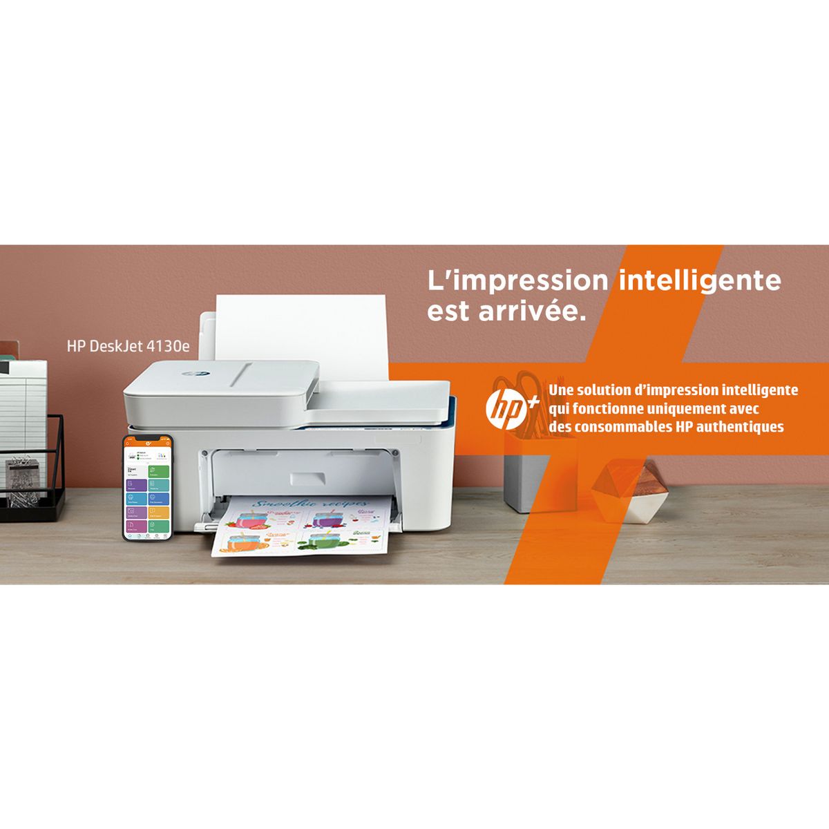 HP Imprimante multifonction Deskjet 4130e - Blanc et bleu - Compatible Instant Ink