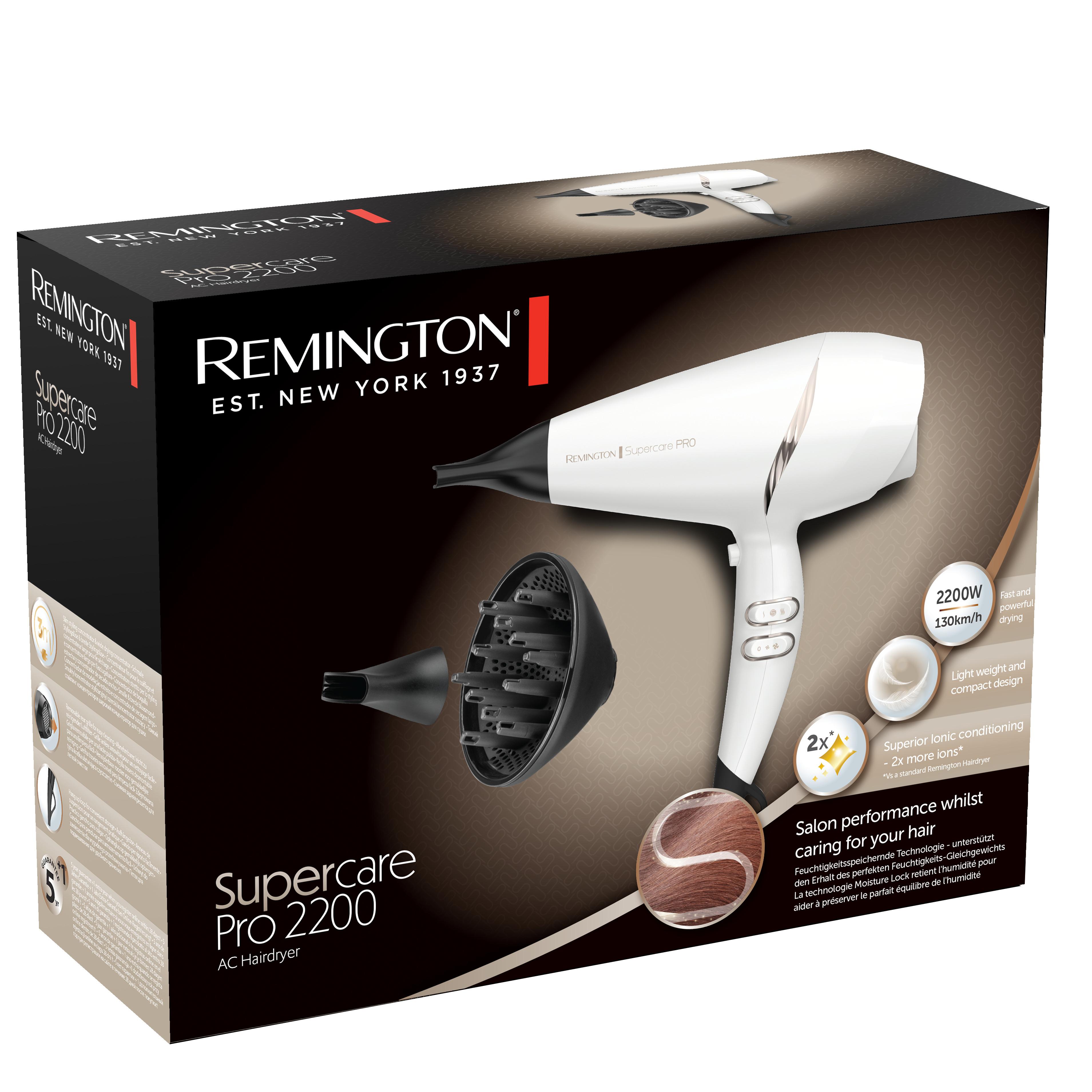 Voir la diapositive 2 : REMINGTON Sèche cheveux avec diffuseur fonction ionique AC7200W - Blanc