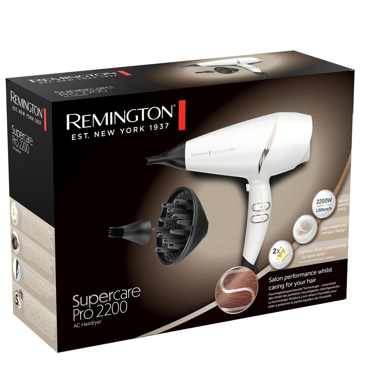 REMINGTON Sèche cheveux avec diffuseur fonction ionique AC7200W - Blanc