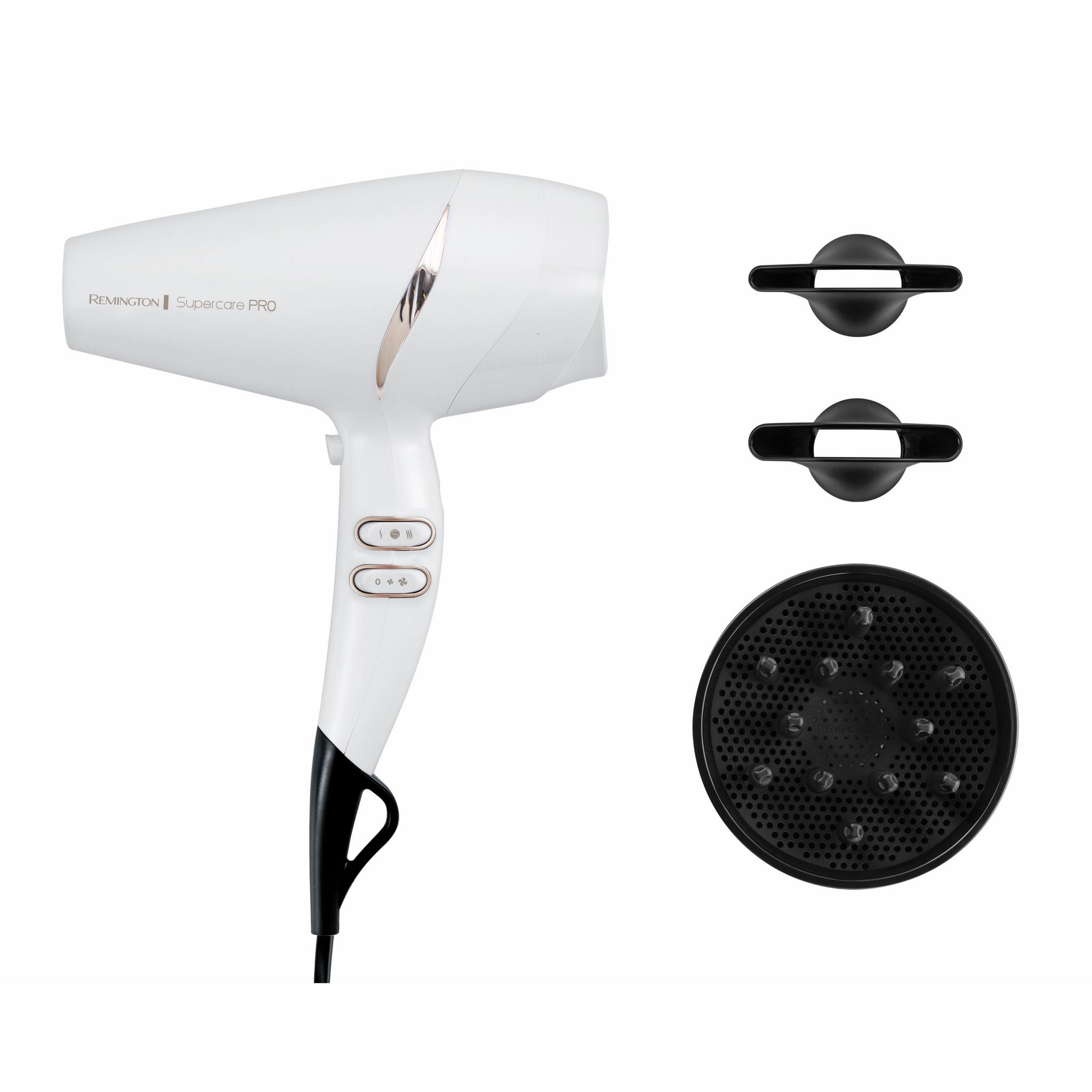 Voir la diapositive 3 : REMINGTON Sèche cheveux avec diffuseur fonction ionique AC7200W - Blanc