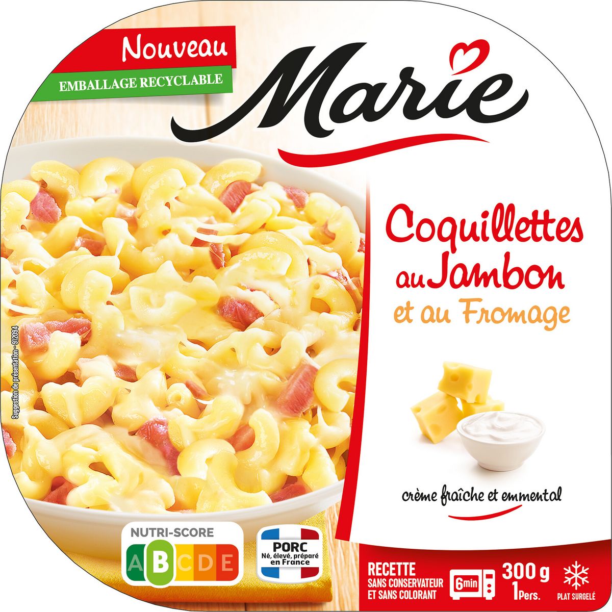 MARIE Coquillettes au jambon et au fromage 1 portion 300g