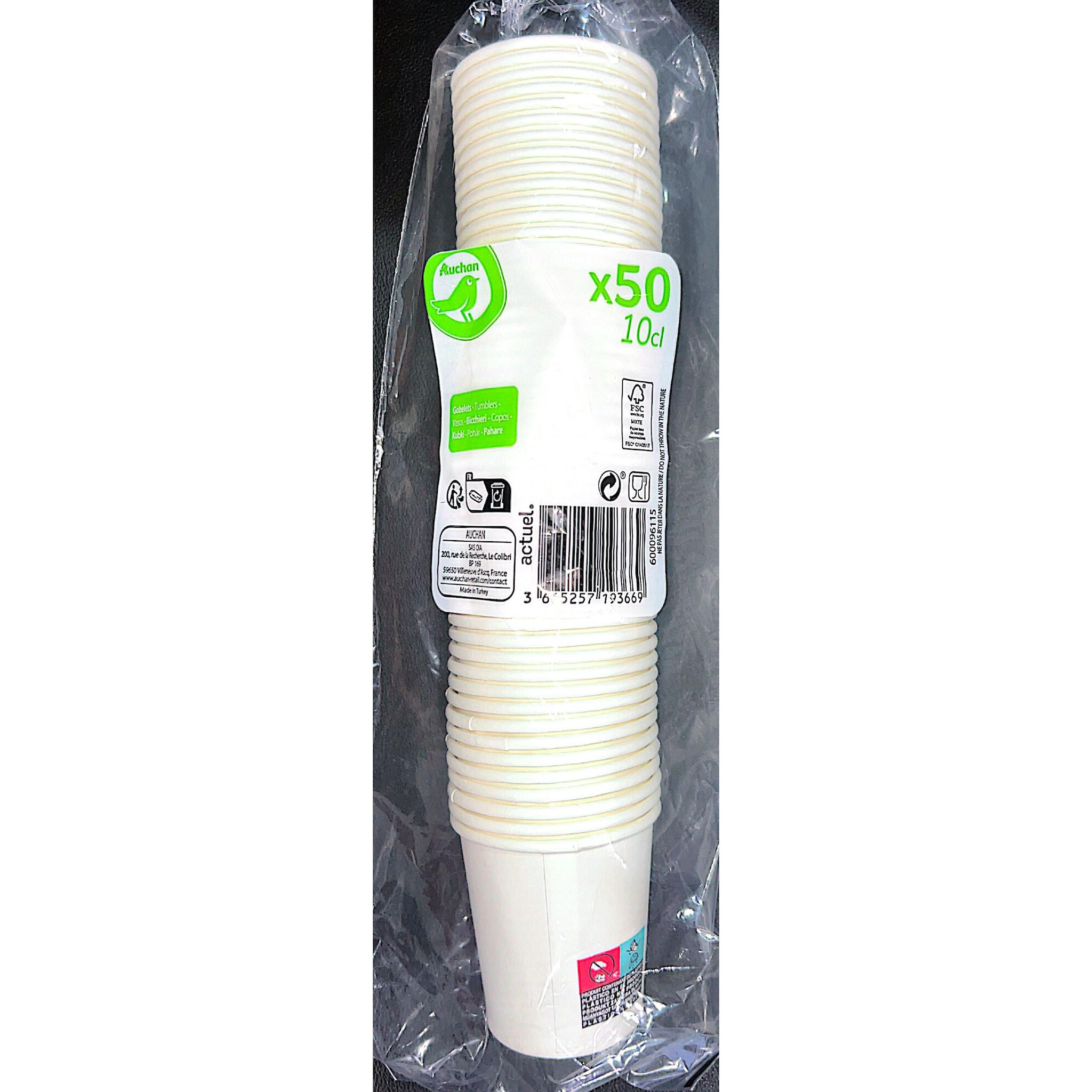 AUCHAN ESSENTIEL Lot de 50 gobelets en carton 10cl