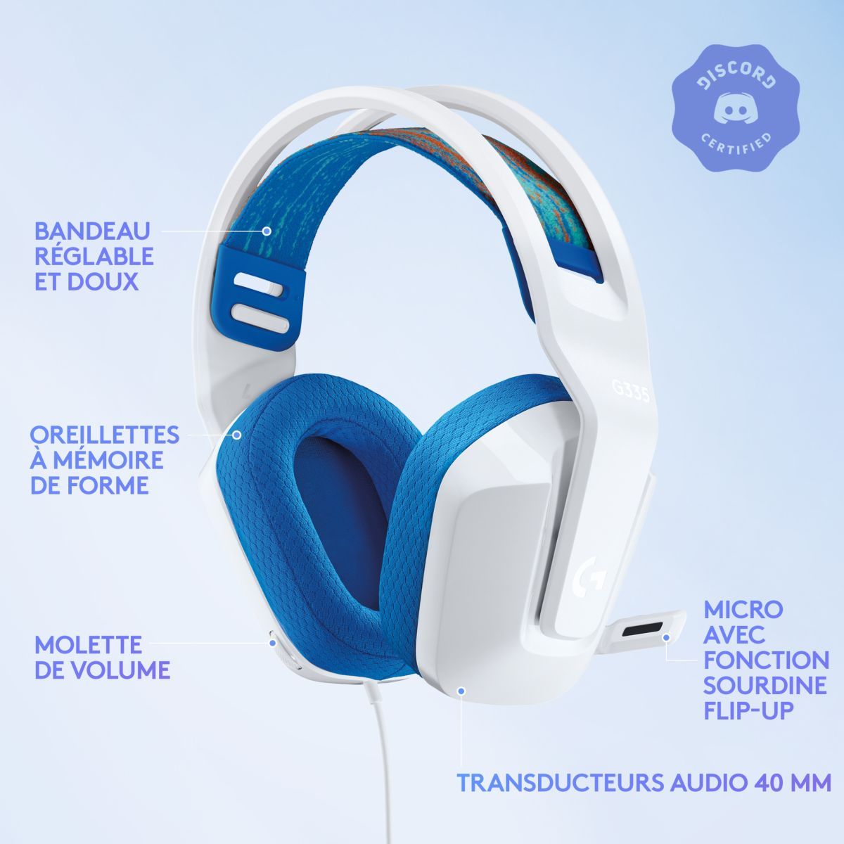 LOGITECH Casque Gaming G335 BL - Blanc et bleu
