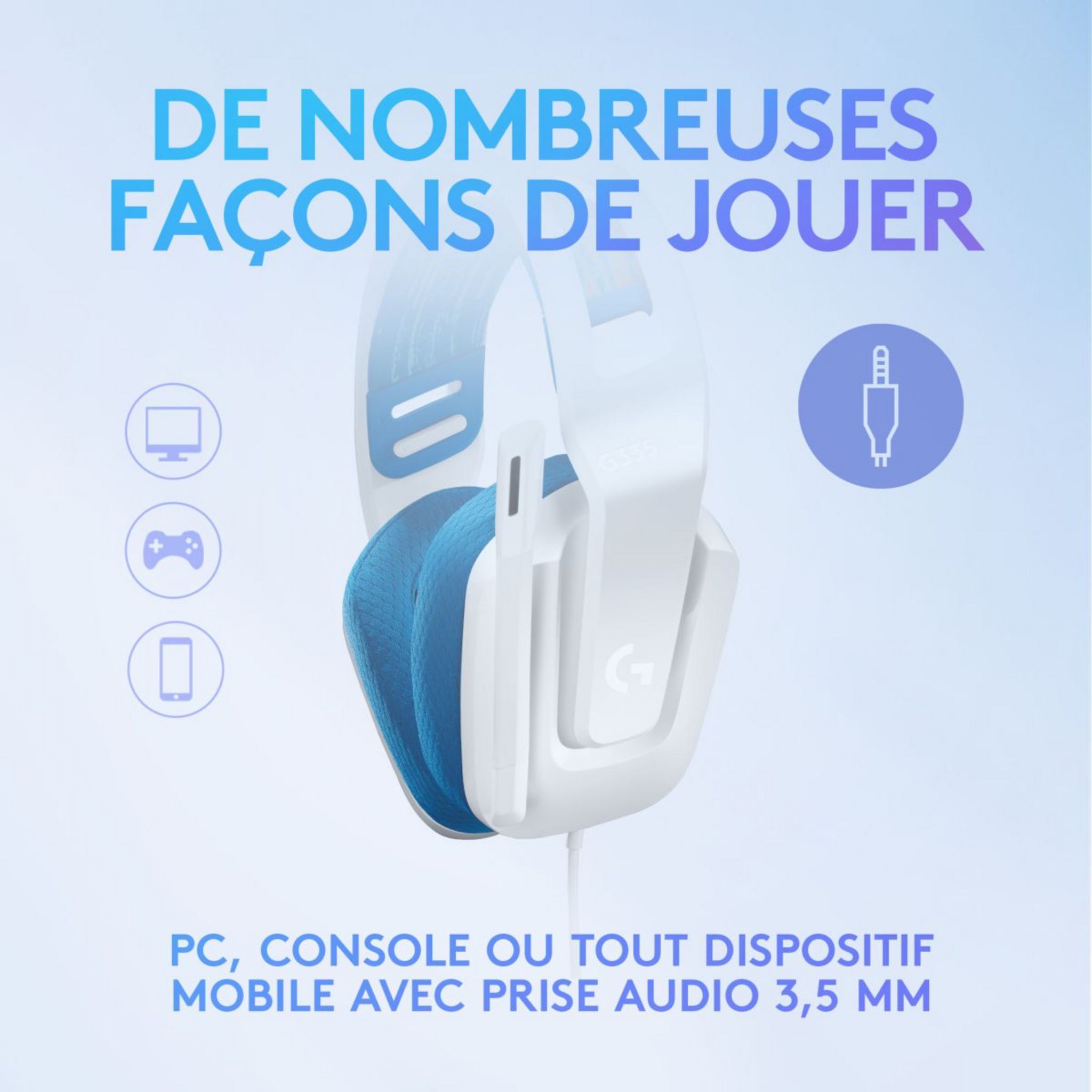 Voir la diapositive 9 : LOGITECH Casque Gaming G335 BL - Blanc et bleu