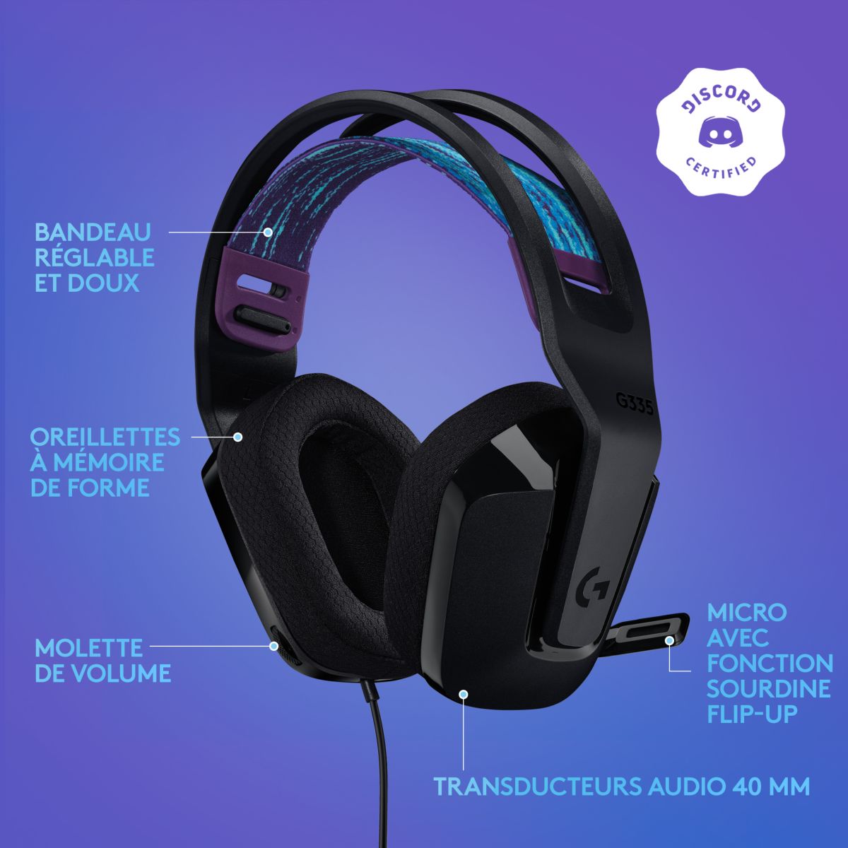 Voir la diapositive 2 : LOGITECH Casque Gaming G335 NR - Noir