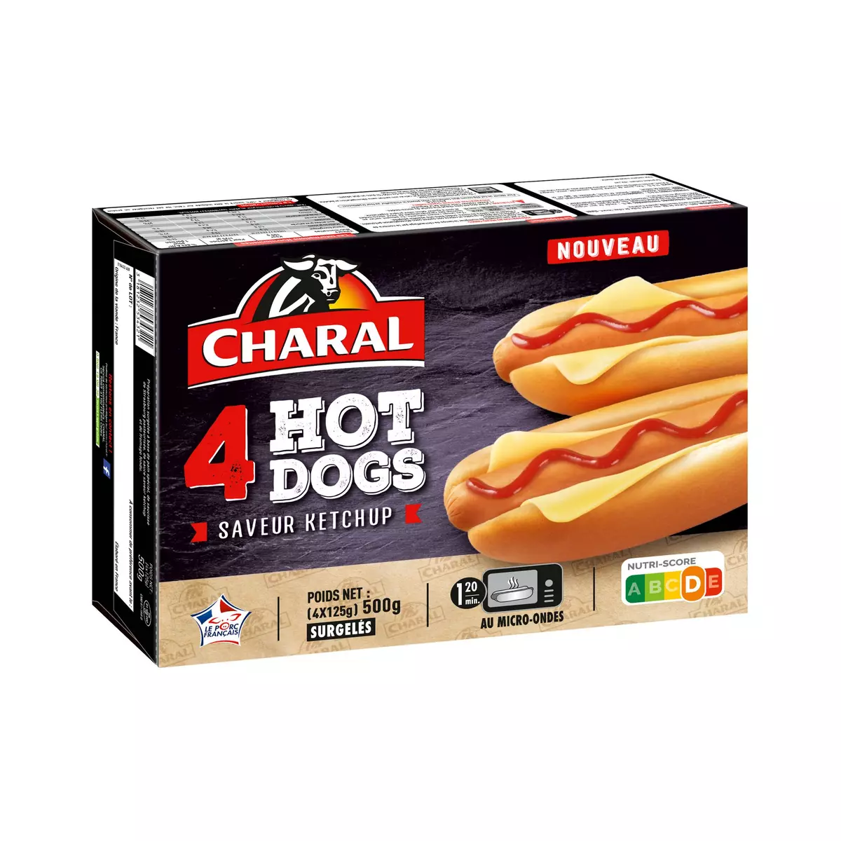 CHARAL Hot dogs saveur ketchup 4 pieces 500g