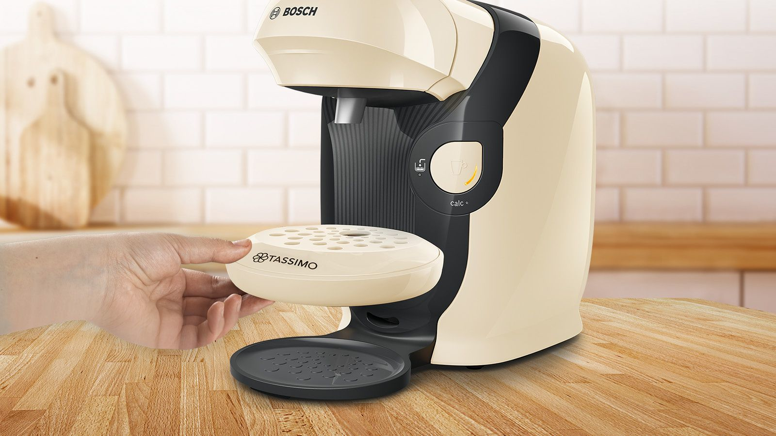 Voir la diapositive 2 : BOSCH Cafetière à dosette Tassimo TAS1107 - Crème