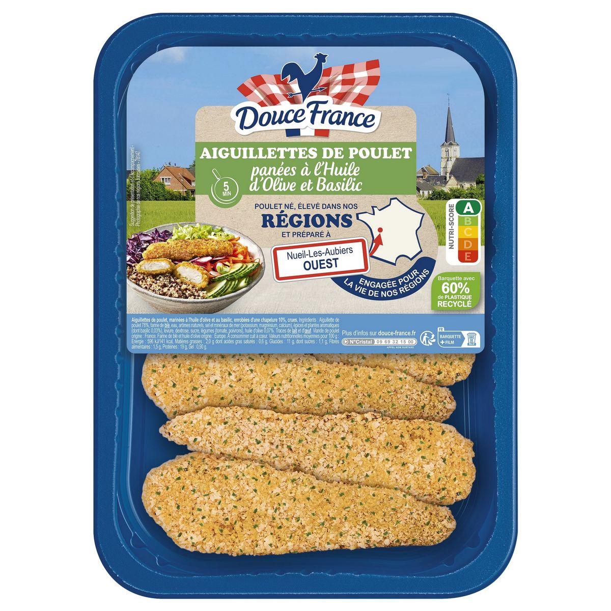 DOUCE FRANCE Aiguillettes de poulet panées à l'huile d'olive et basilic 300g