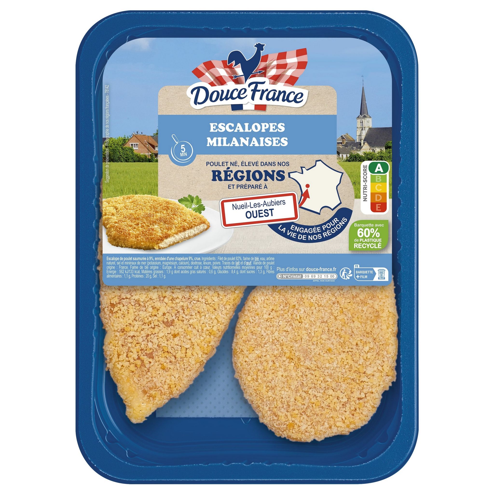 Voir la diapositive 2 : DOUCE FRANCE Escalopes de poulet à la milanaises 230g