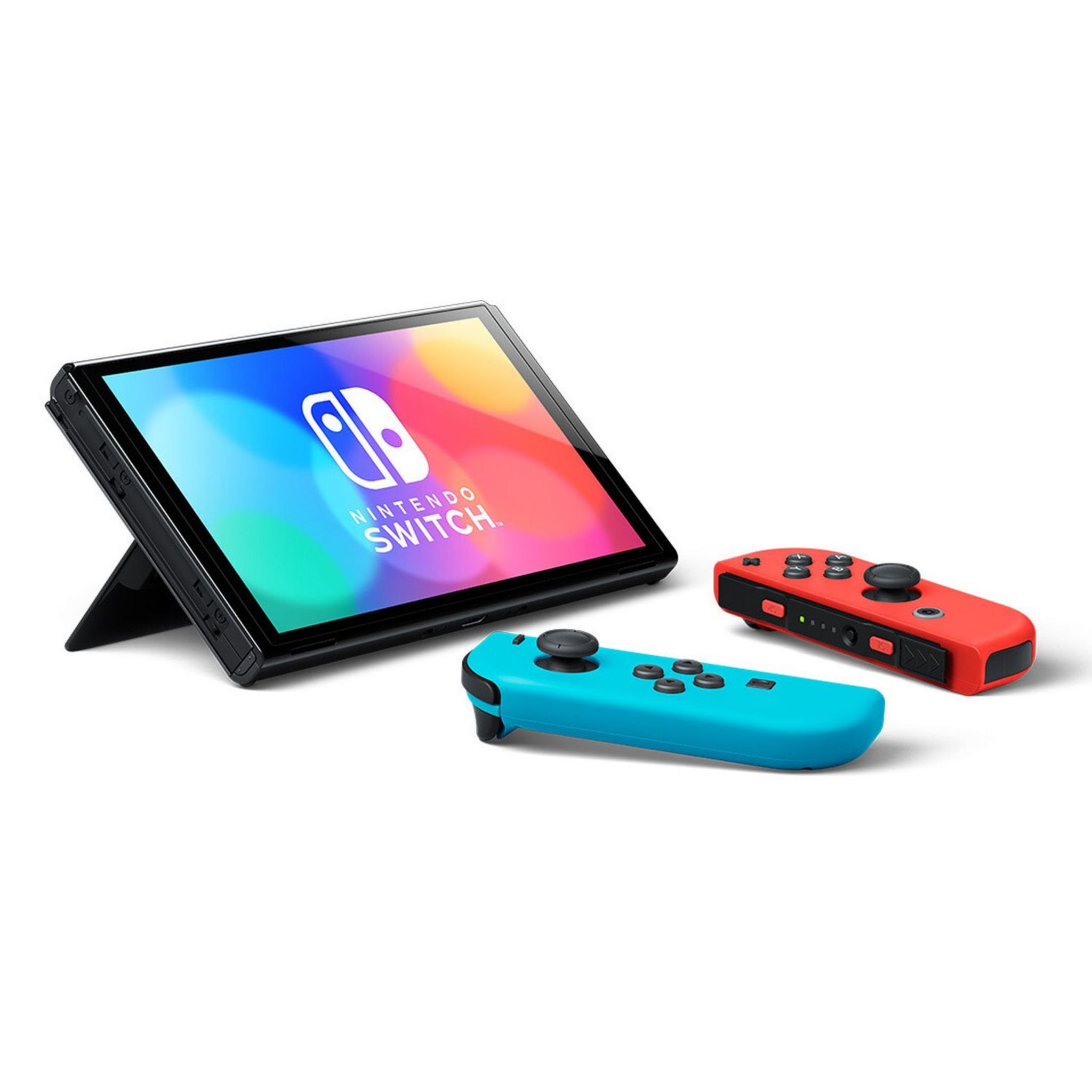 Voir la diapositive 2 : NINTENDO Nintendo Switch OLED avec station d'accueil et manettes Joy-Con bleu néon / rouge