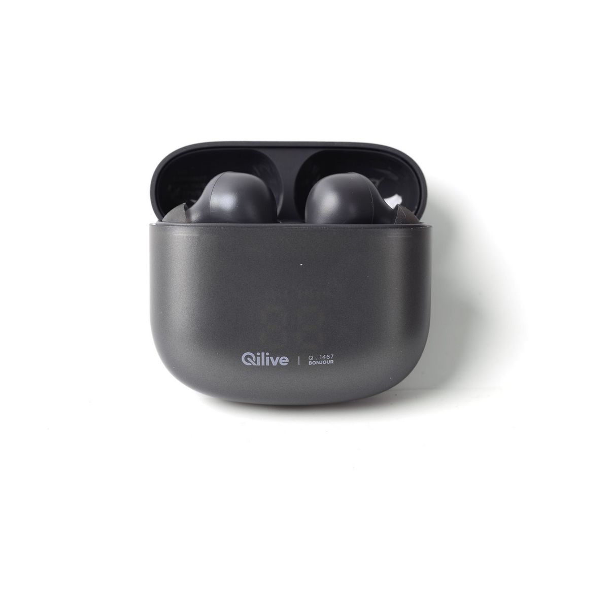 QILIVE Ecouteurs sans fil TWS Q1467 - Gris foncé - Technologie ENC - Affichage LED du niveau de charge