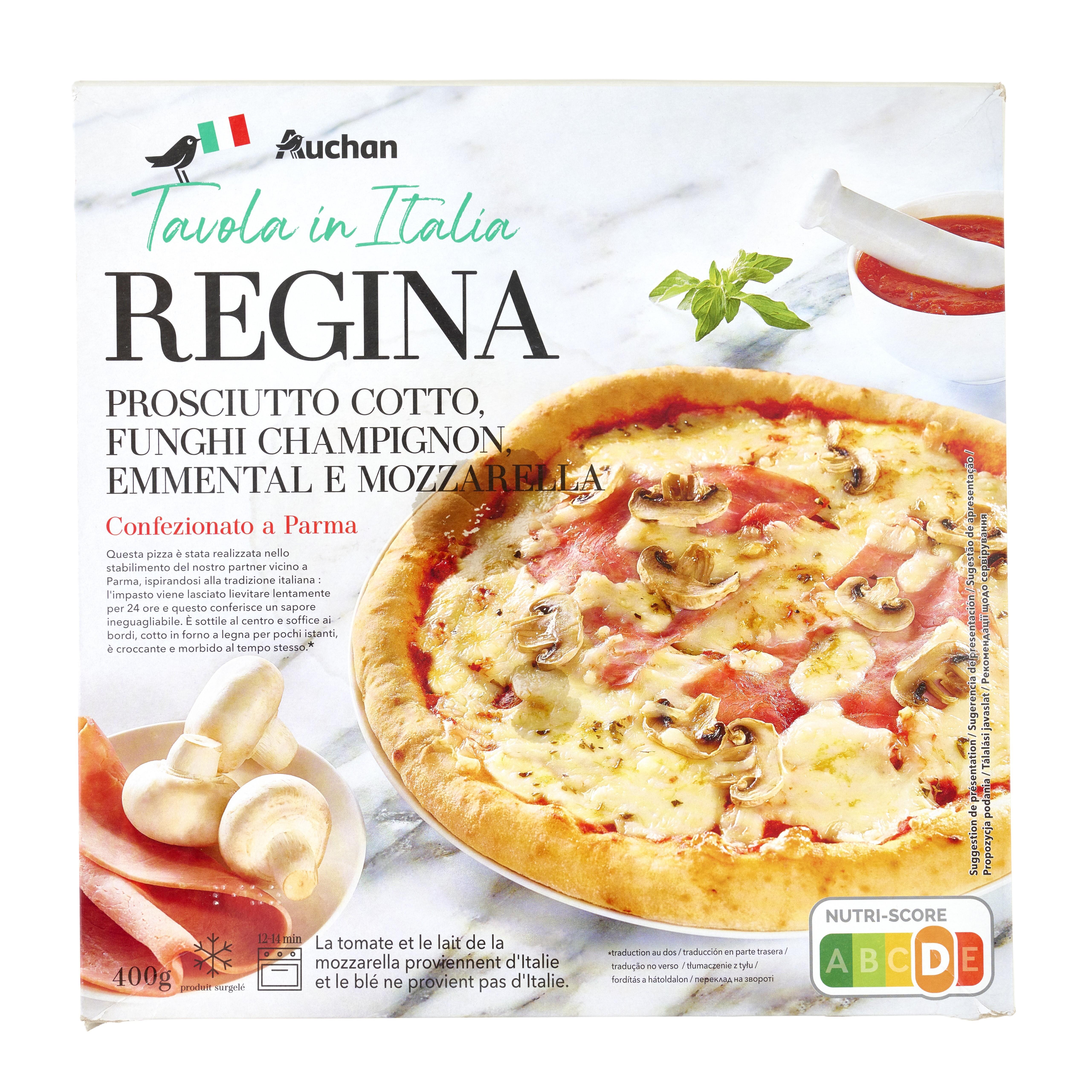 Voir la diapositive 2 : AUCHAN TAVOLA IN ITALIA Pizza regina cuite cuite au feu de bois 400g