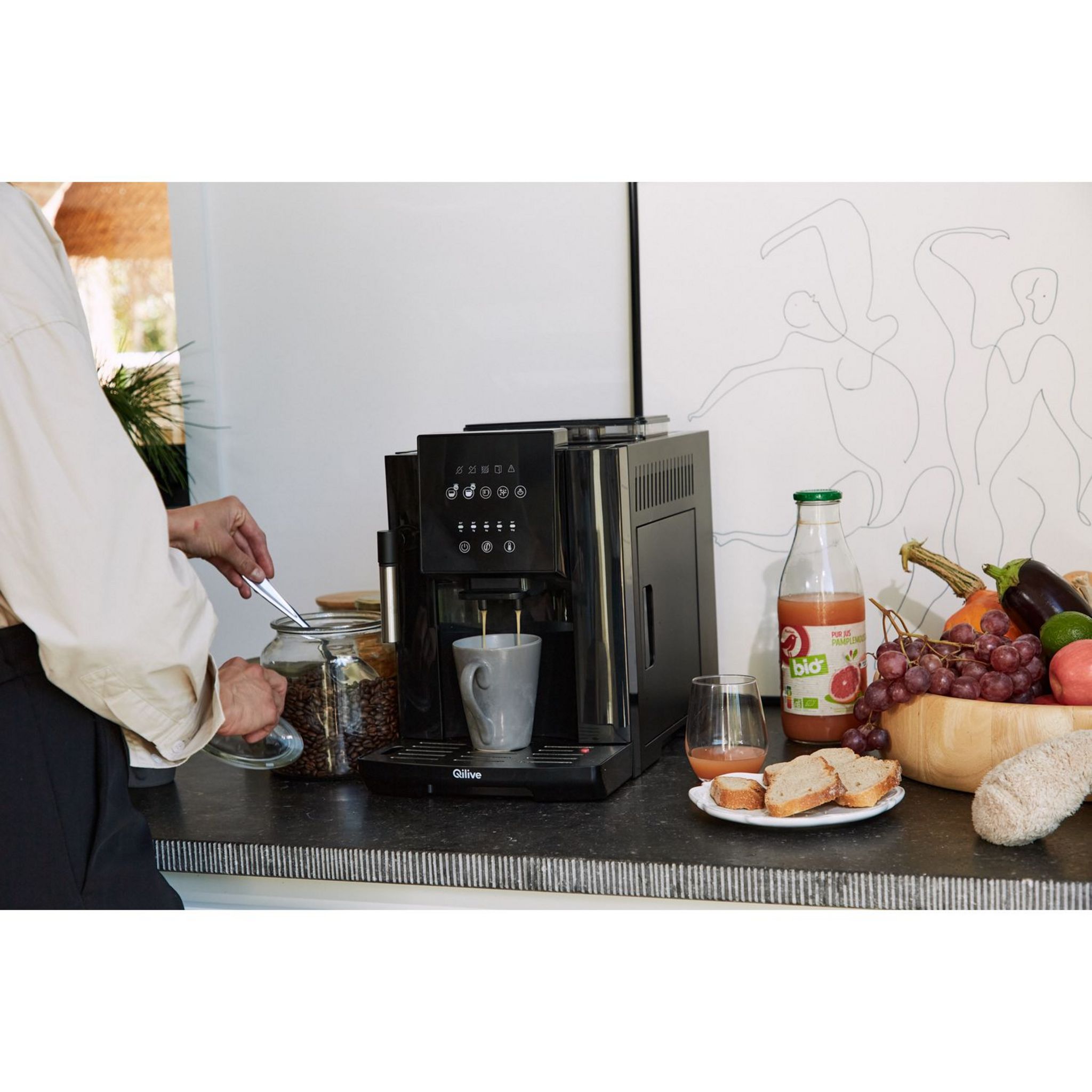 Voir la diapositive 12 : QILIVE Machine à café expresso avec broyeur à grain Q.5404 - Noir