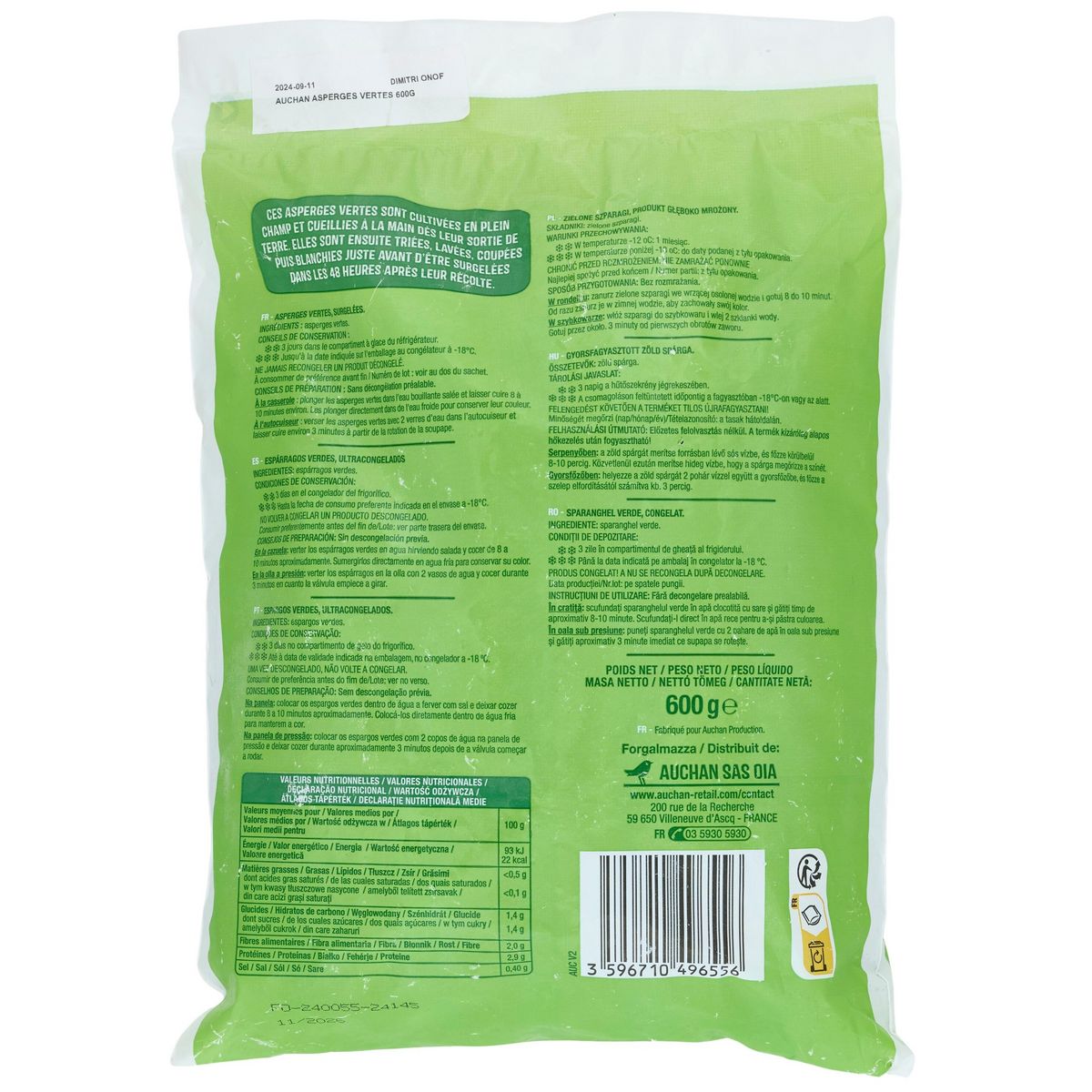 AUCHAN Asperges vertes 4 portions 600g