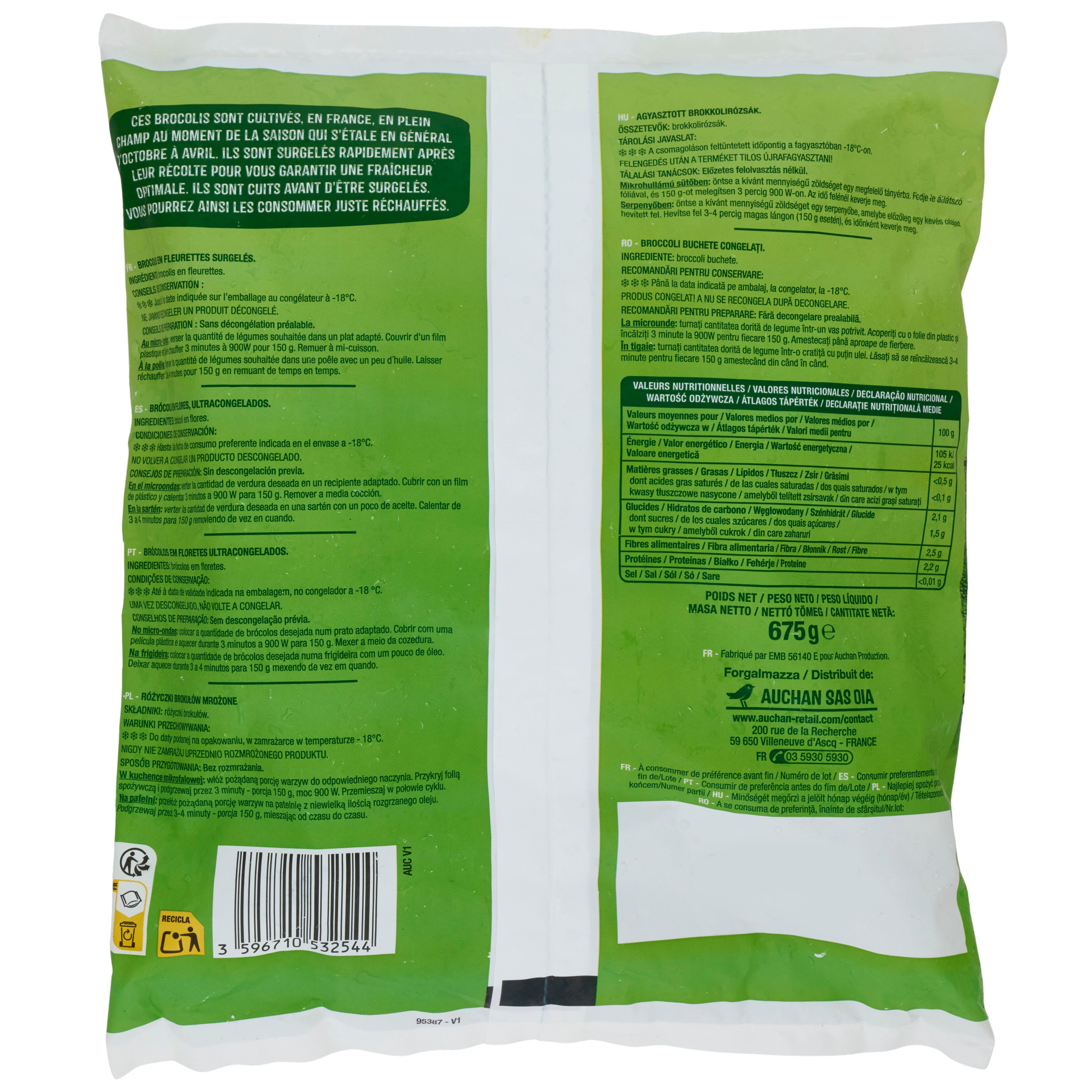 Voir la diapositive 3 : AUCHAN Déjà cuit - Brocolis en fleurettes 5 portions 675g