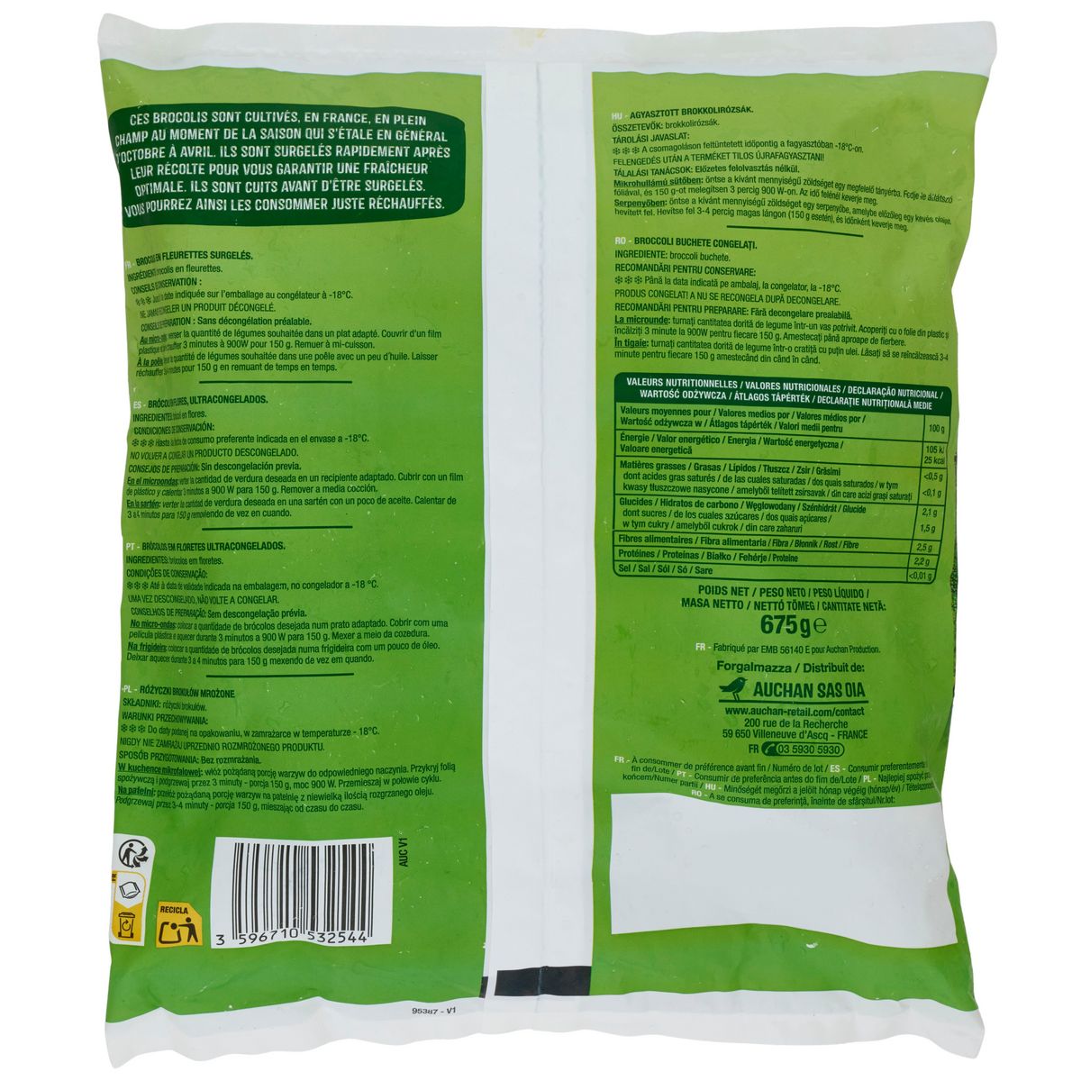 AUCHAN Déjà cuit - Brocolis en fleurettes 5 portions 675g