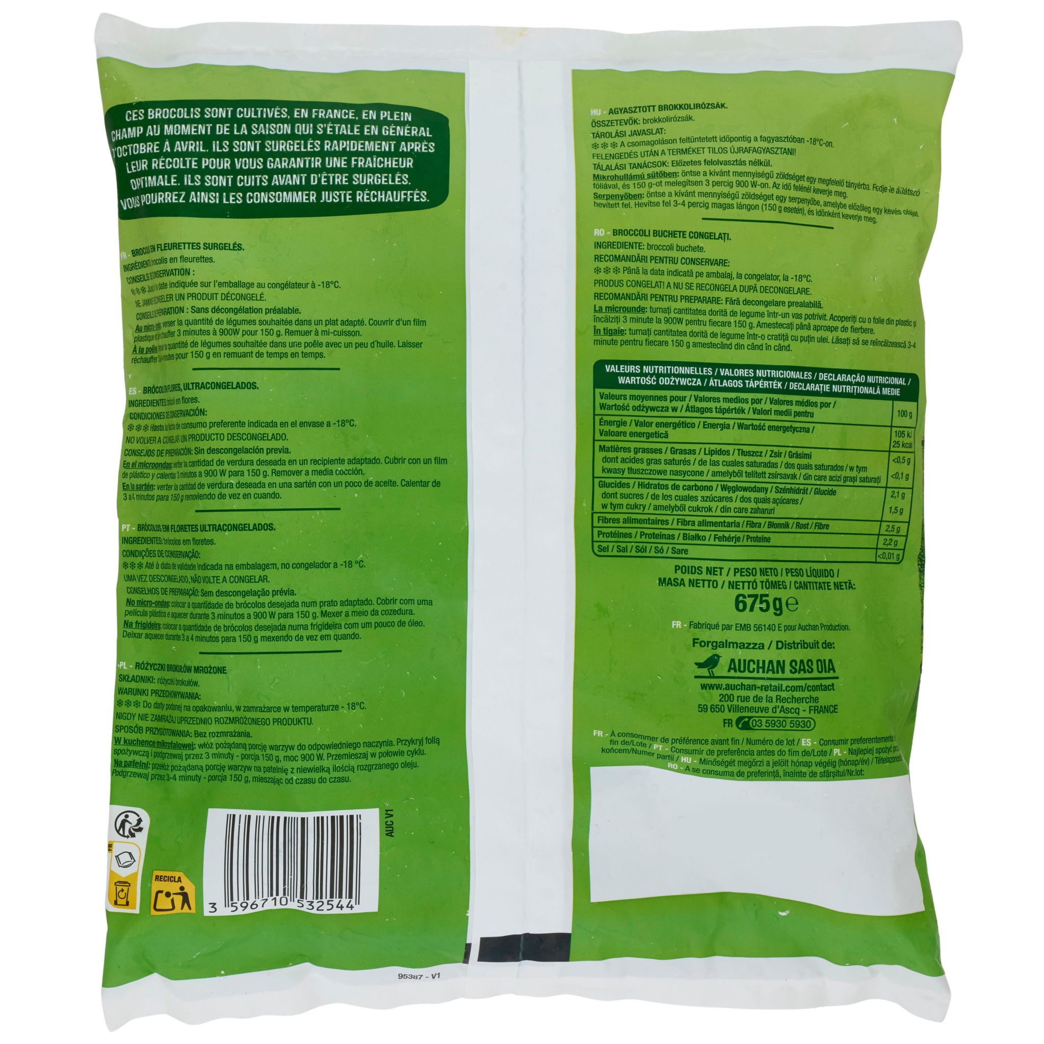 Voir la diapositive 4 : AUCHAN Déjà cuit - Brocolis en fleurettes 5 portions 675g