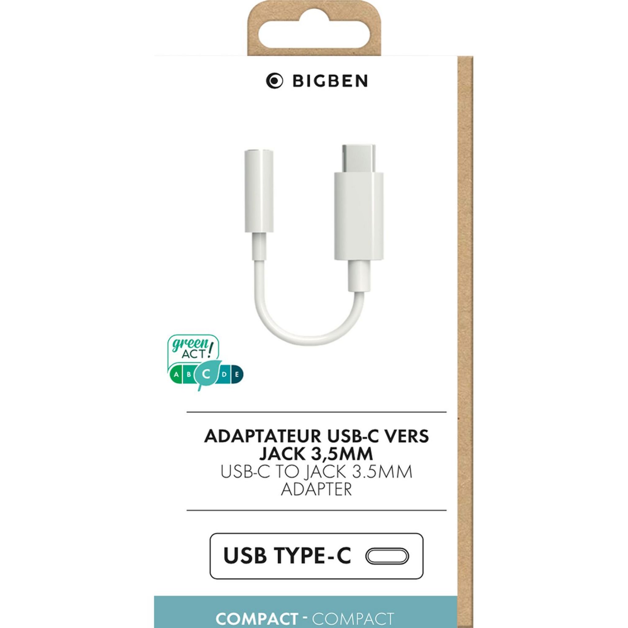 Voir la diapositive 2 : BIGBEN Adaptateur USB C / Jack 3.5mm - Blanc