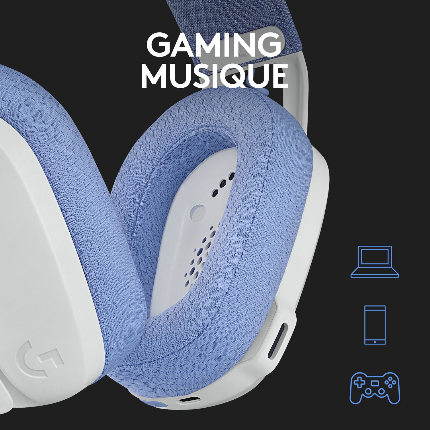 Voir la diapositive 8 : LOGITECH Casque GAMING G435 BL - Blanc et bleu