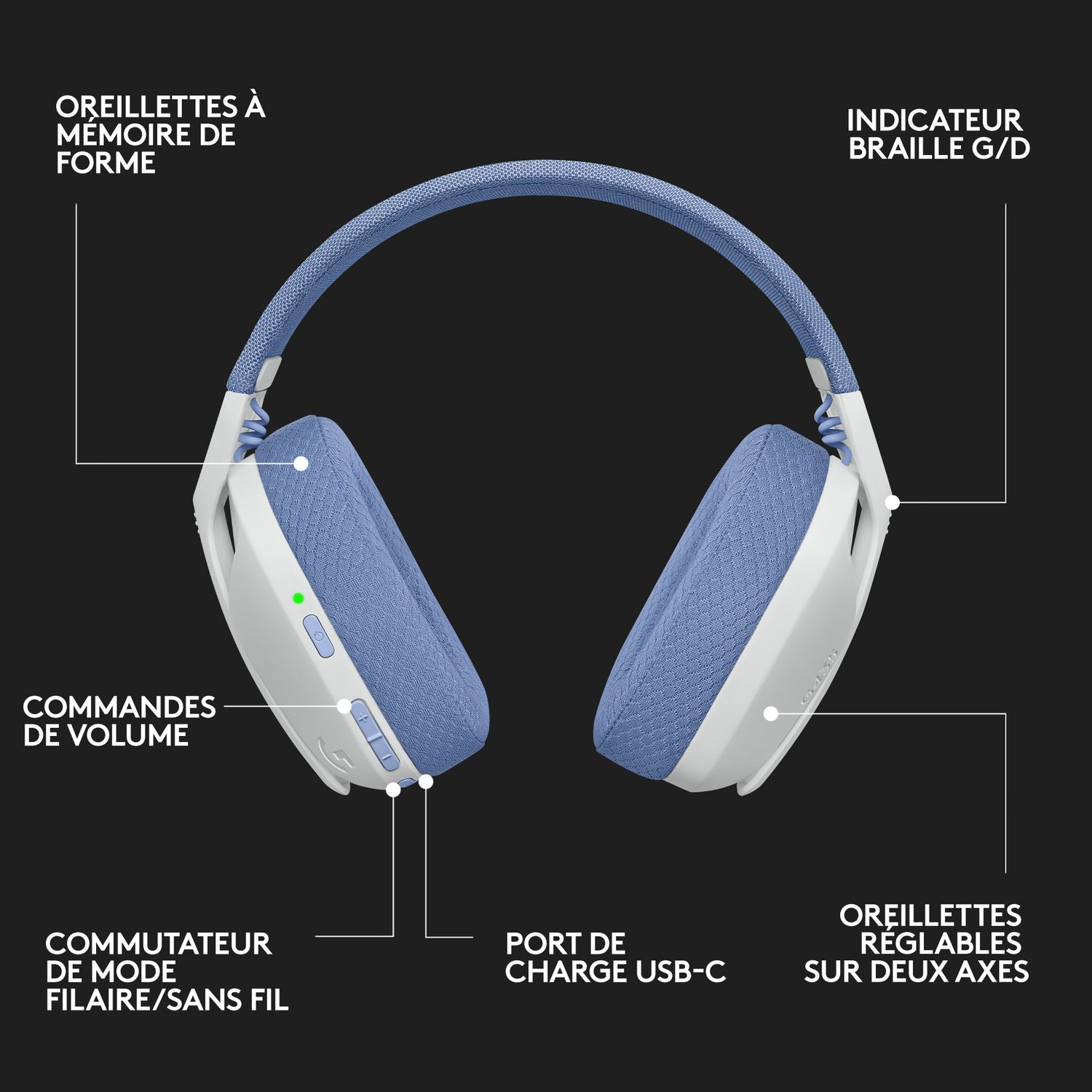 Voir la diapositive 9 : LOGITECH Casque GAMING G435 BL - Blanc et bleu