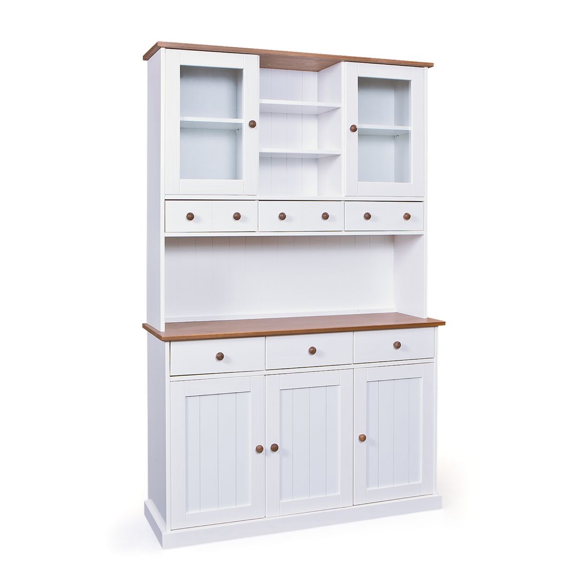 Buffet vaisselier 3 portes 6 tiroirs 2 portes vitrées KAMPEN