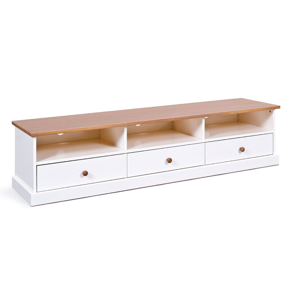 Meuble TV 3 niches 3 tiroirs bois massif L180cm KAMPEN