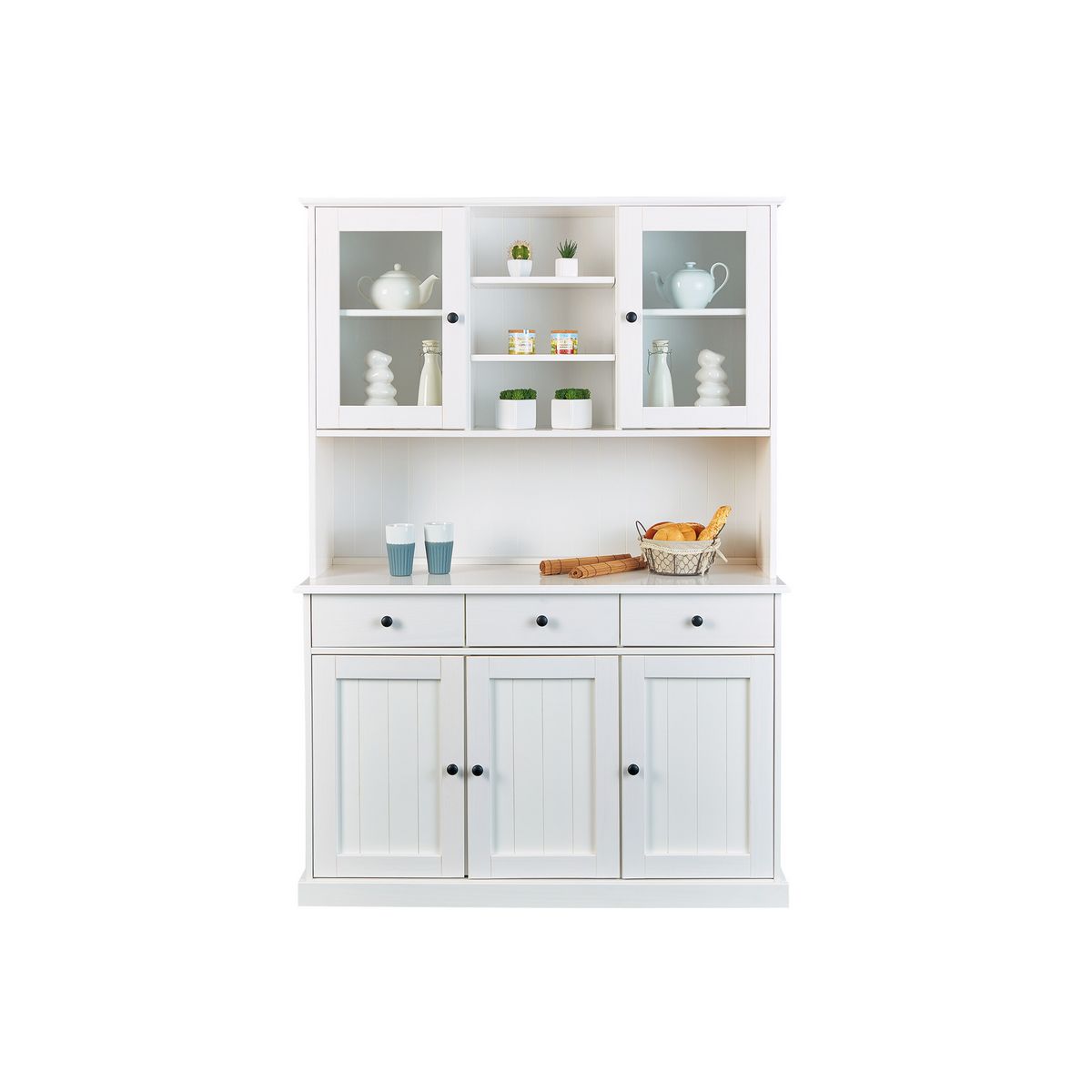 Buffet vaisselier 3 portes 3 tiroirs 2 portes vitrées KAMPEN