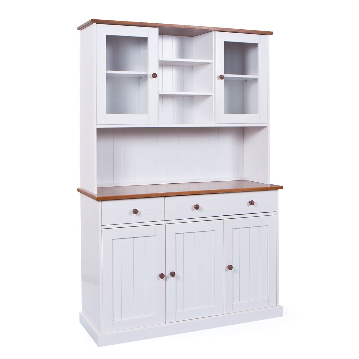 Buffet vaisselier 3 portes 3 tiroirs 2 portes vitrées KAMPEN