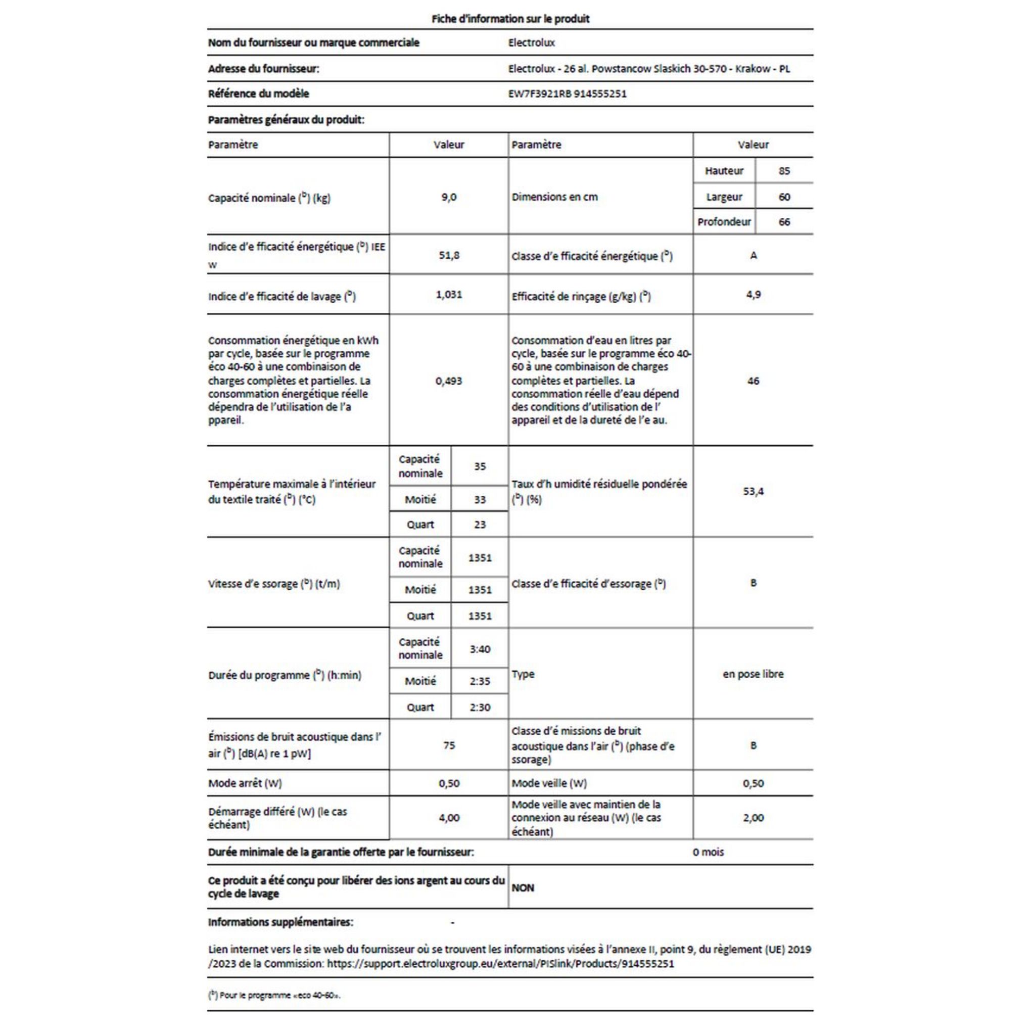 Voir la diapositive 6 : ELECTROLUX Lave linge hublot EW7F3921RB, 9 kg, 1400 T/min, A