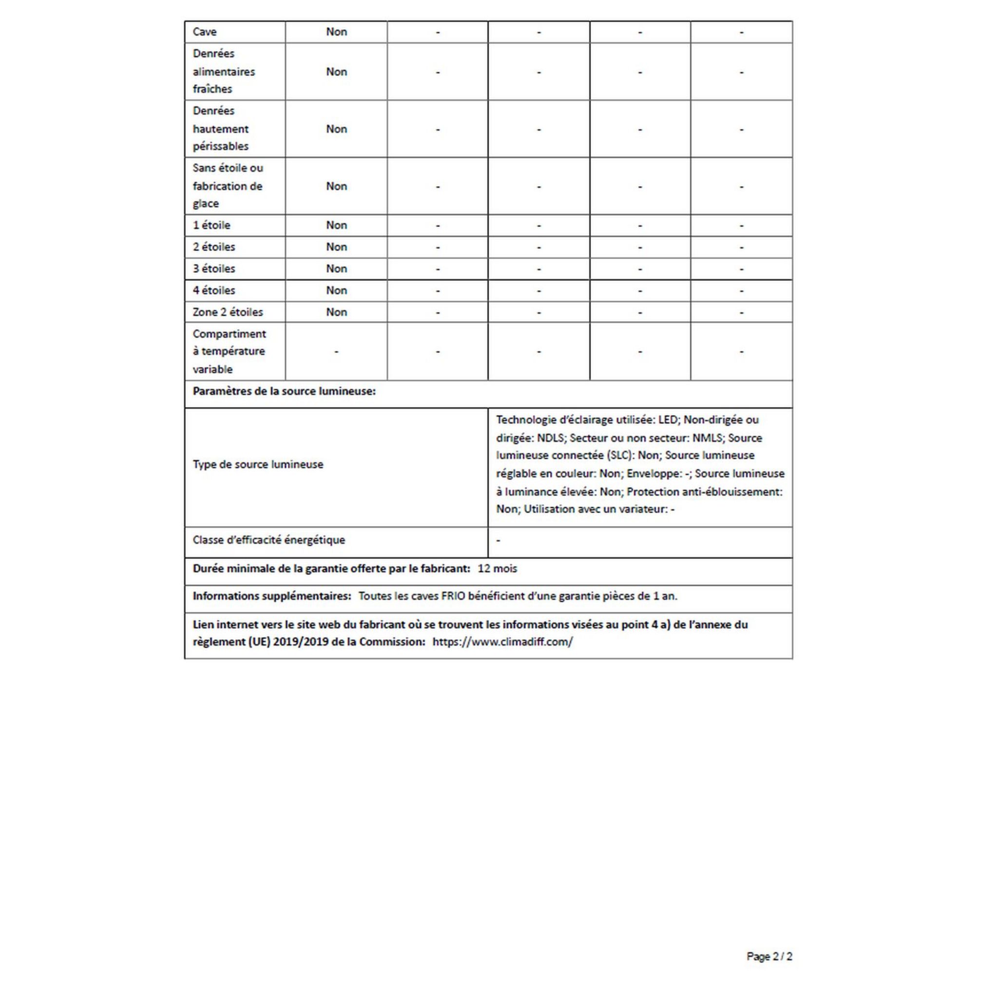 Voir la diapositive 10 : CLIMADIFF Cave de service CC28, 28 bouteilles, 26 dB, Porte vitrée, G