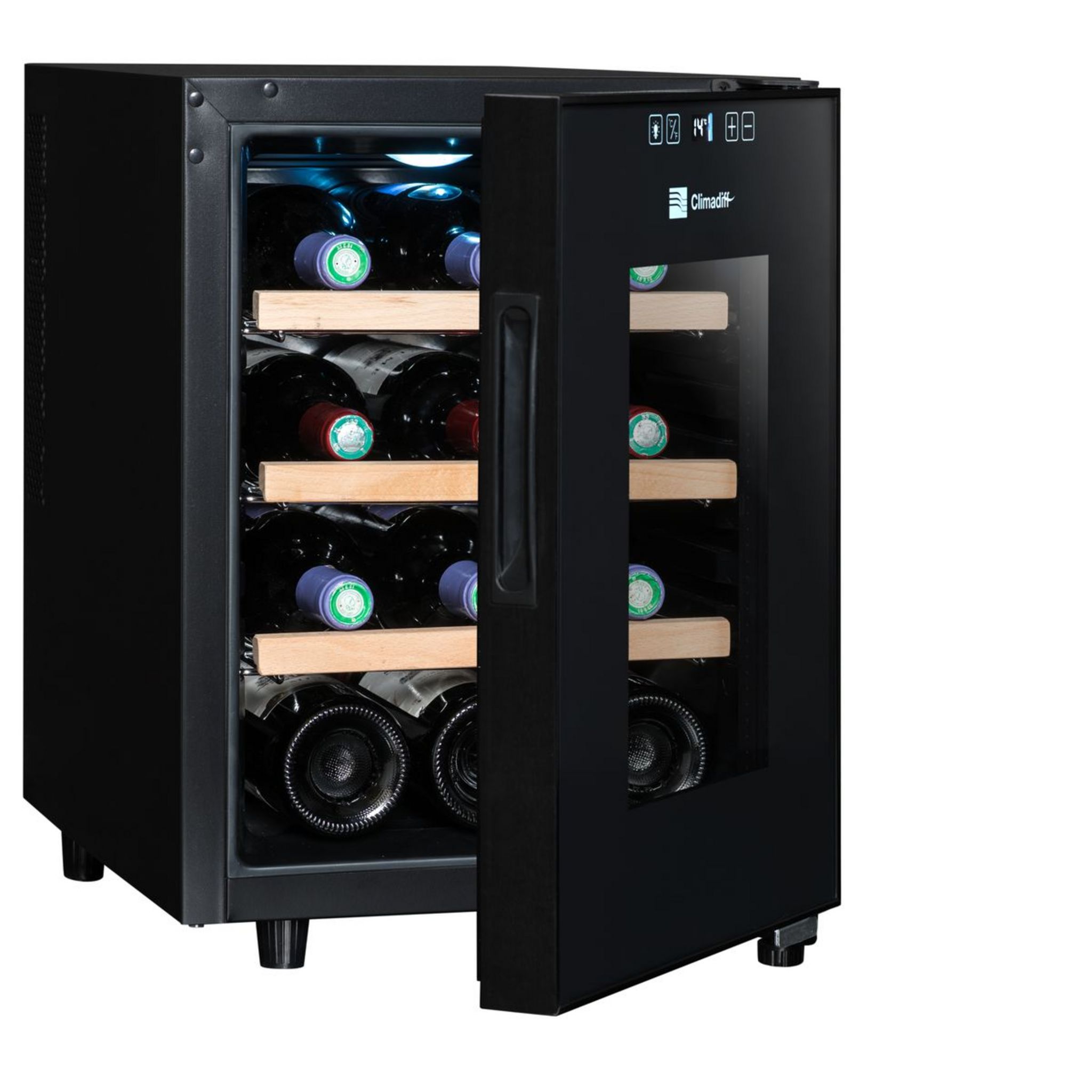 Voir la diapositive 7 : CLIMADIFF Cave de service CC12, 12 bouteilles, 26 dB, Porte vitrée, G