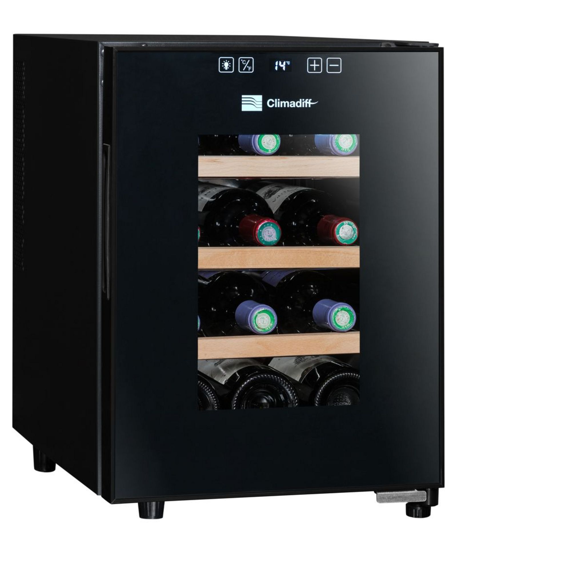 Voir la diapositive 8 : CLIMADIFF Cave de service CC12, 12 bouteilles, 26 dB, Porte vitrée, G