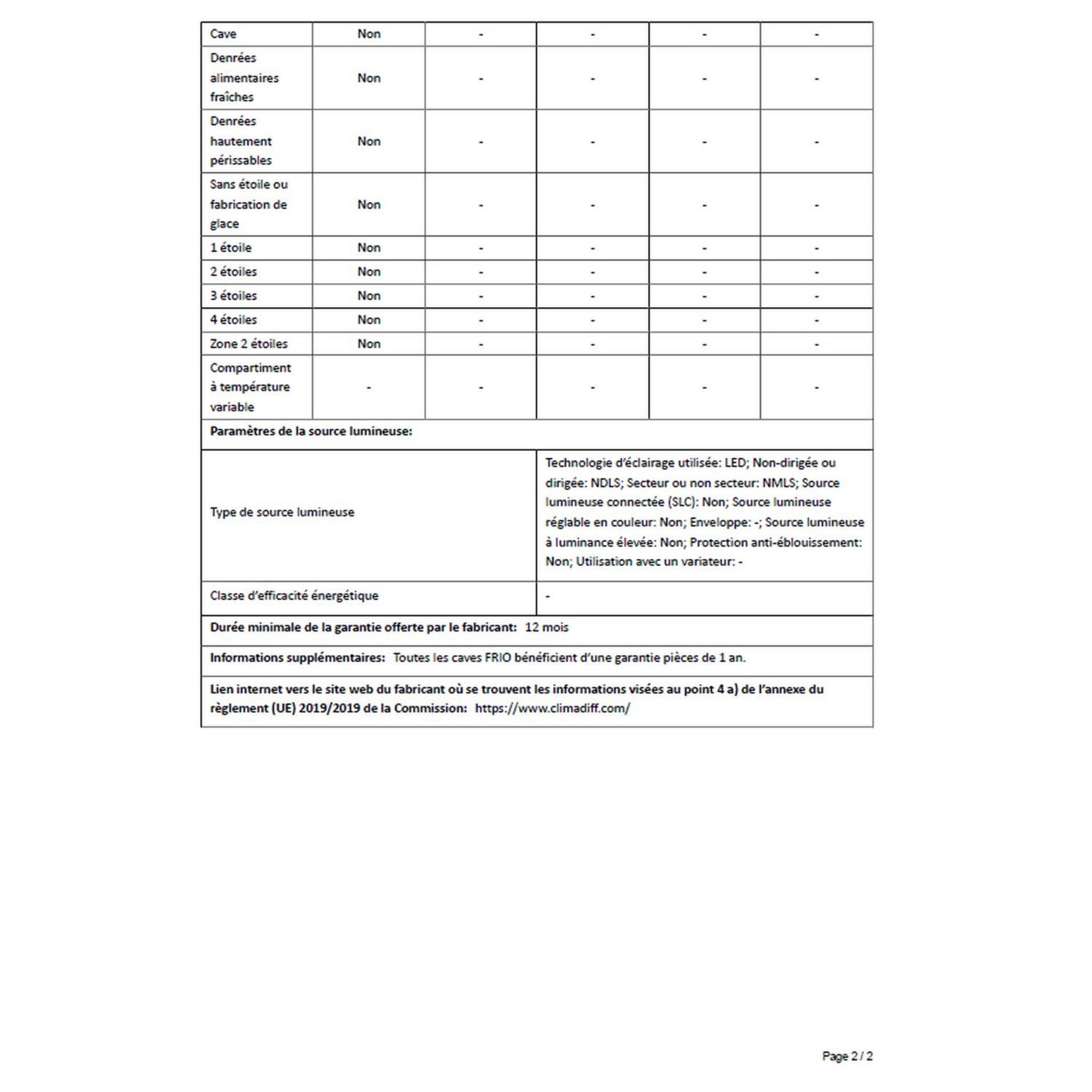 Voir la diapositive 11 : CLIMADIFF Cave de service CC12, 12 bouteilles, 26 dB, Porte vitrée, G