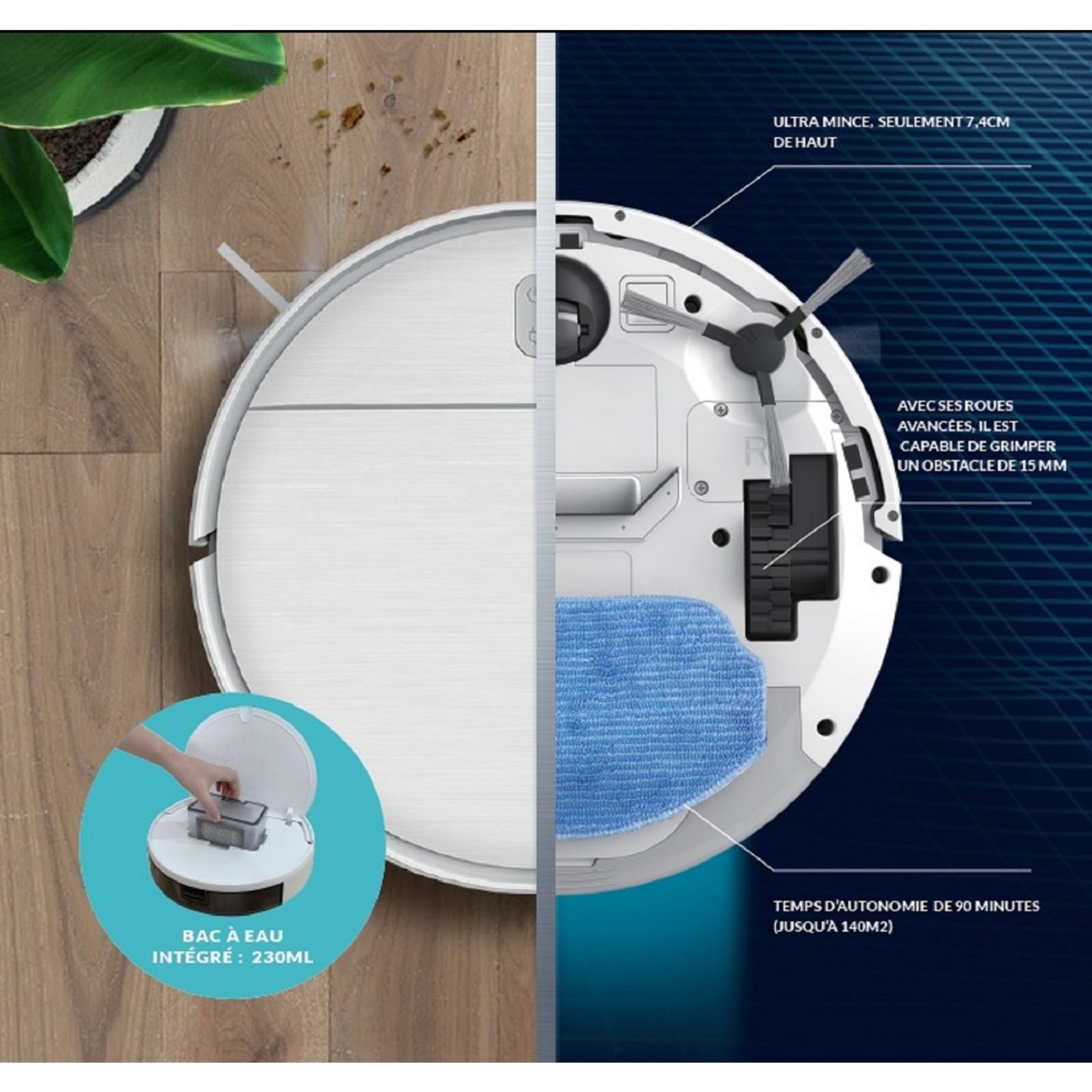 Voir la diapositive 2 : FAGOR Aspirateur robot laveur FG028 - Blanc