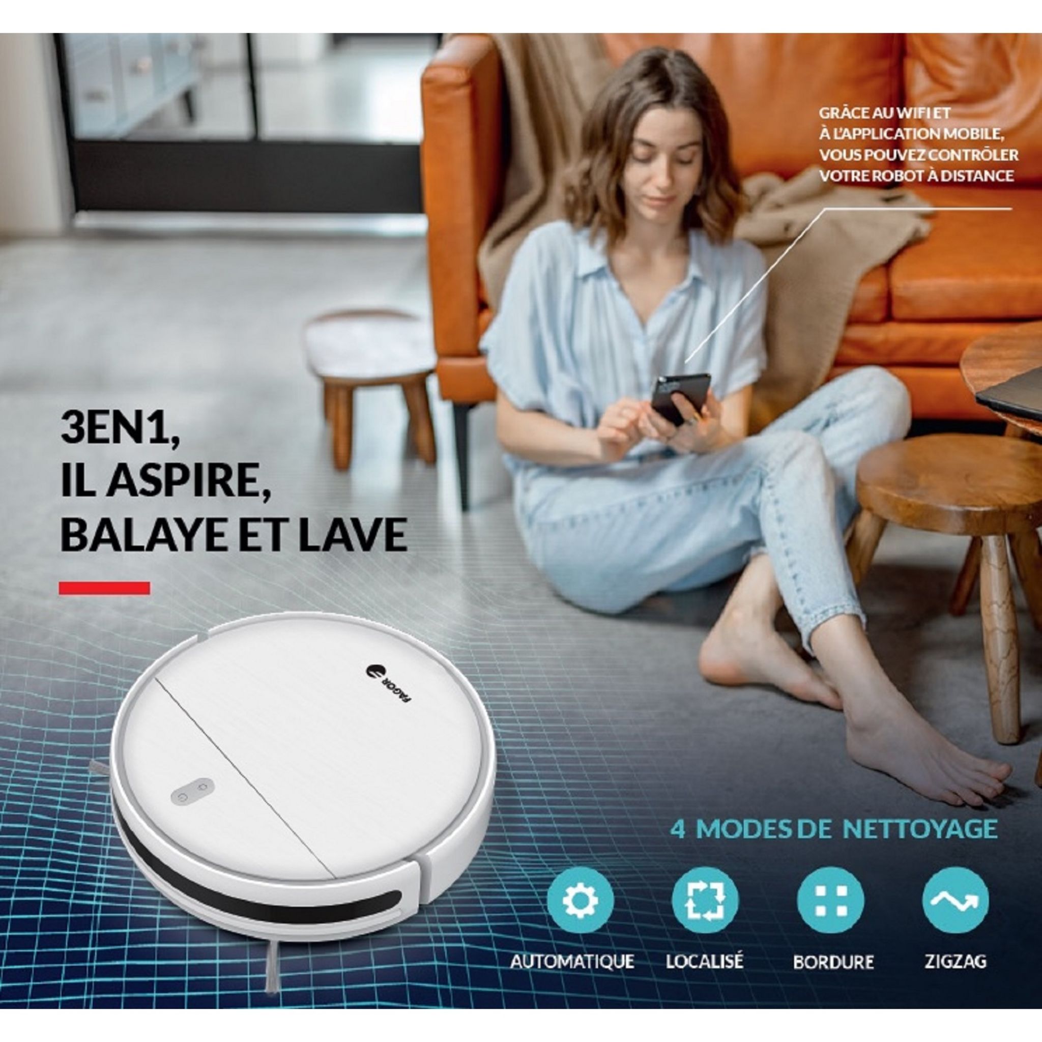 Voir la diapositive 3 : FAGOR Aspirateur robot laveur FG028 - Blanc