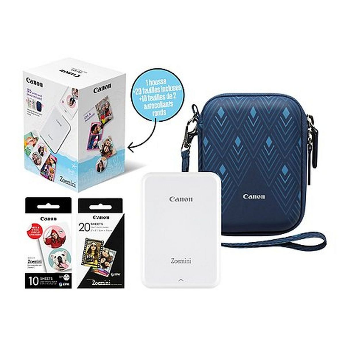 CANON Pack imprimante photo portable ZoeMini BC 30F+housse - Blanc