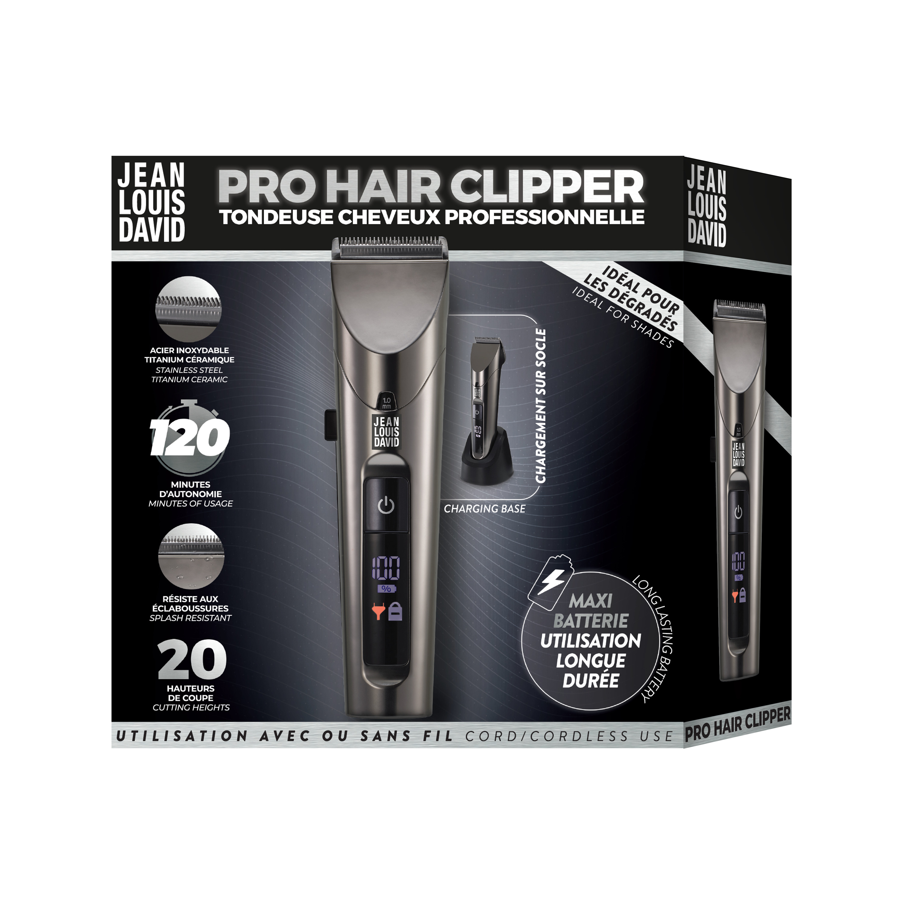 Voir la diapositive 2 : JEAN LOUIS DAVID Tondeuse cheveux professionnelle 39960 - Noir