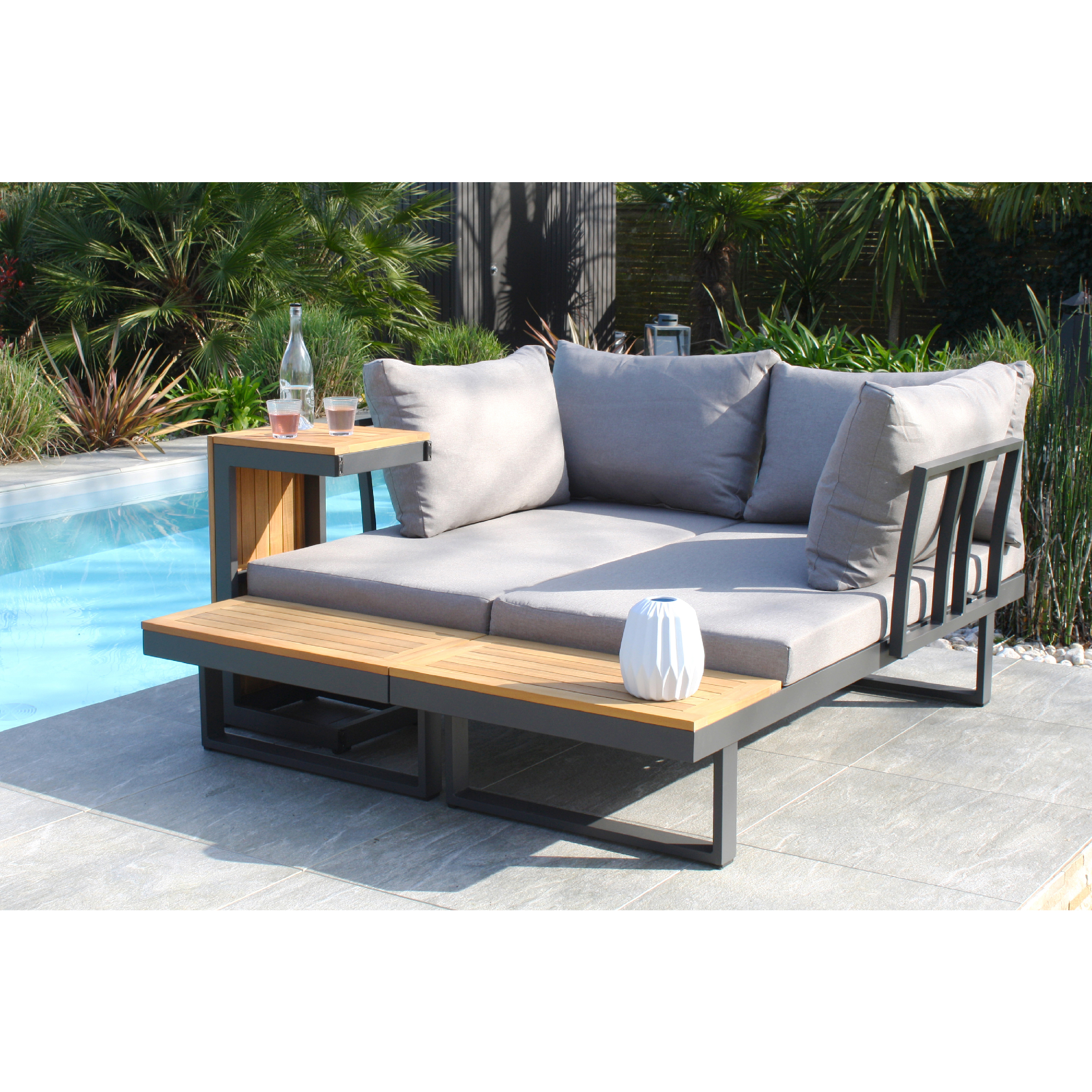 Voir la diapositive 3 : DCB GARDEN Salon bas de jardin - 4 places - Résine tressée - Anthracite - AGADIR