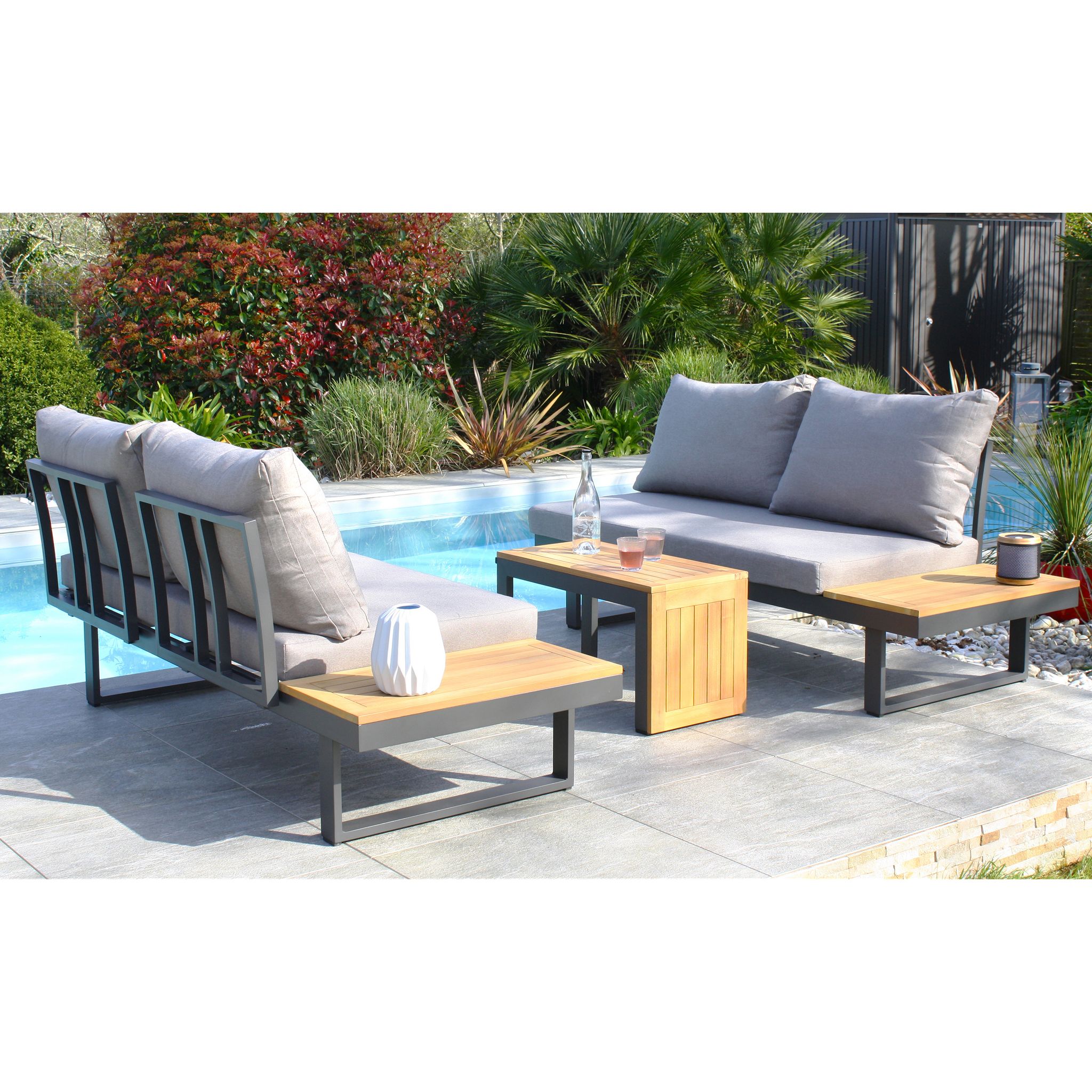 Voir la diapositive 9 : DCB GARDEN Salon bas de jardin - 4 places - Résine tressée - Anthracite - AGADIR