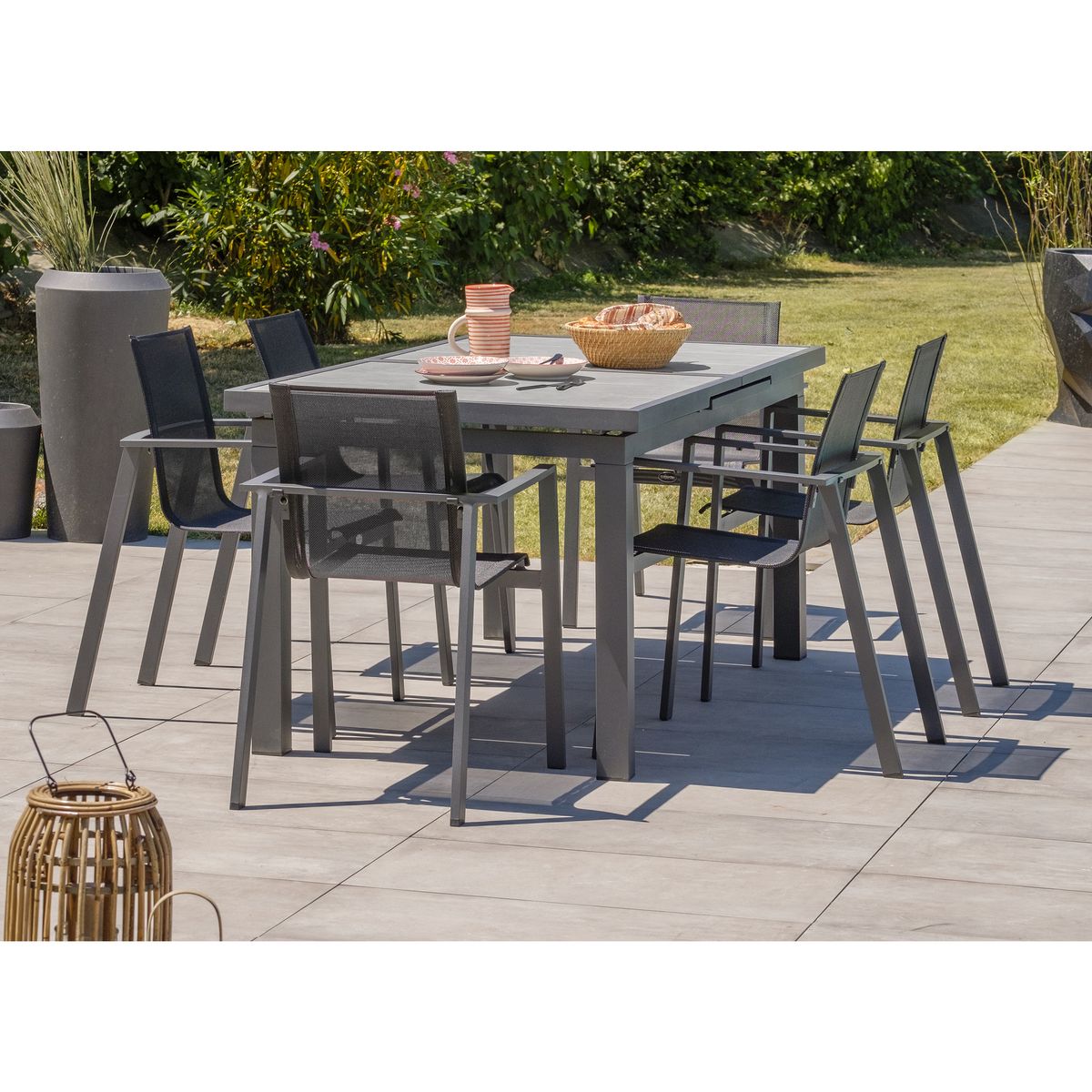 DCB GARDEN Salon de jardin extensible - 6/10 places - Aluminium - Anthracite - VENISE