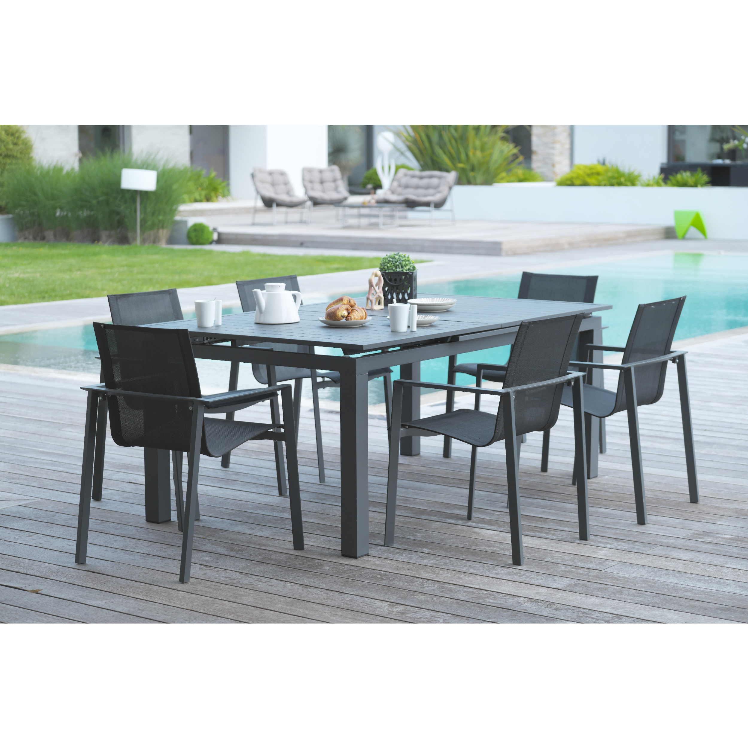 Voir la diapositive 2 : DCB GARDEN Salon de jardin - 6 places - Anthracite - MIAMI