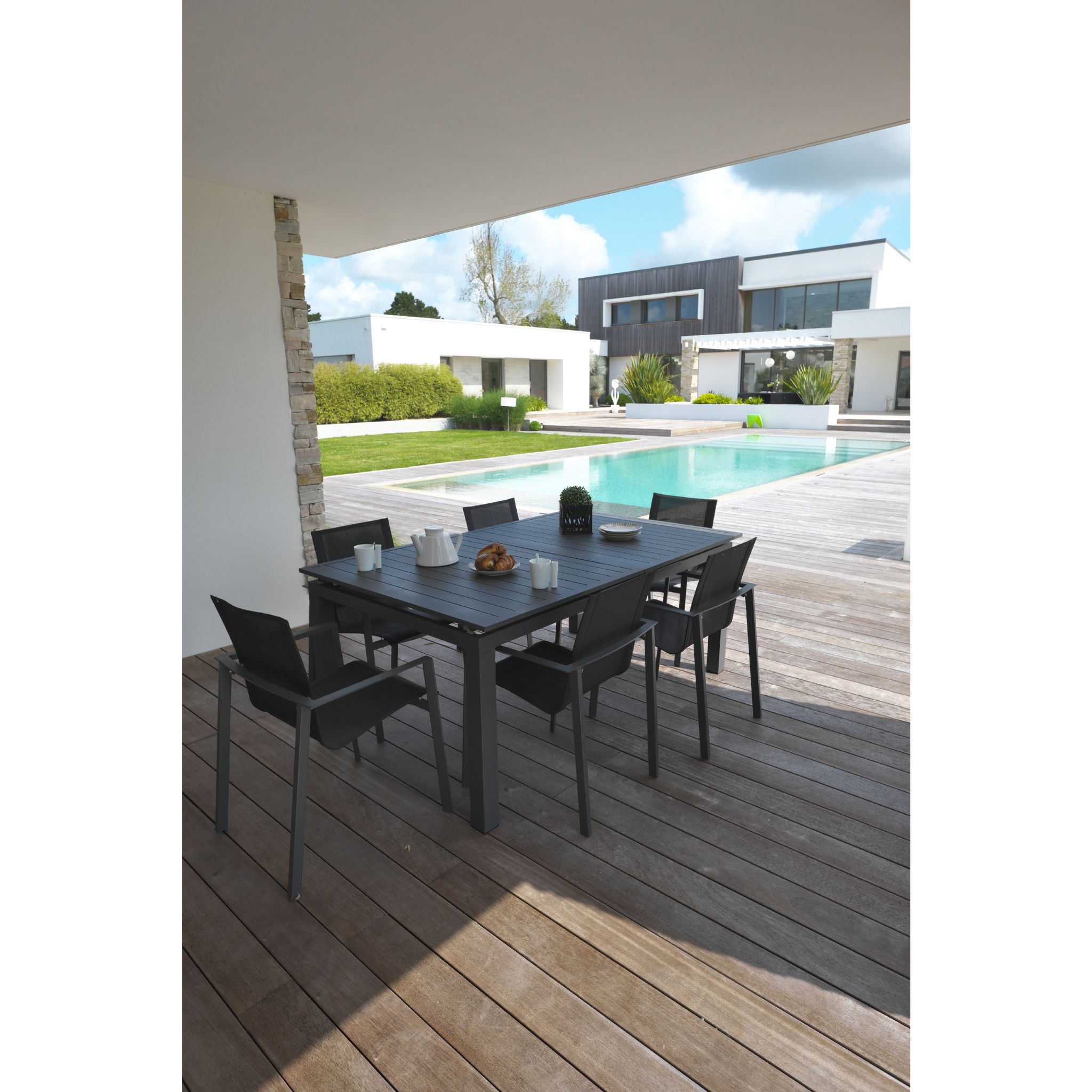 Voir la diapositive 3 : DCB GARDEN Salon de jardin - 6 places - Anthracite - MIAMI