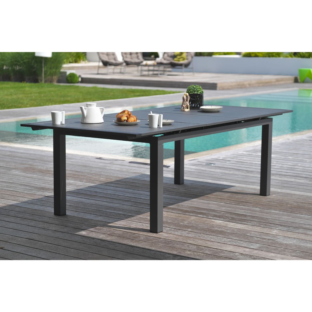 DCB GARDEN Salon de jardin - 6 places - Anthracite - MIAMI