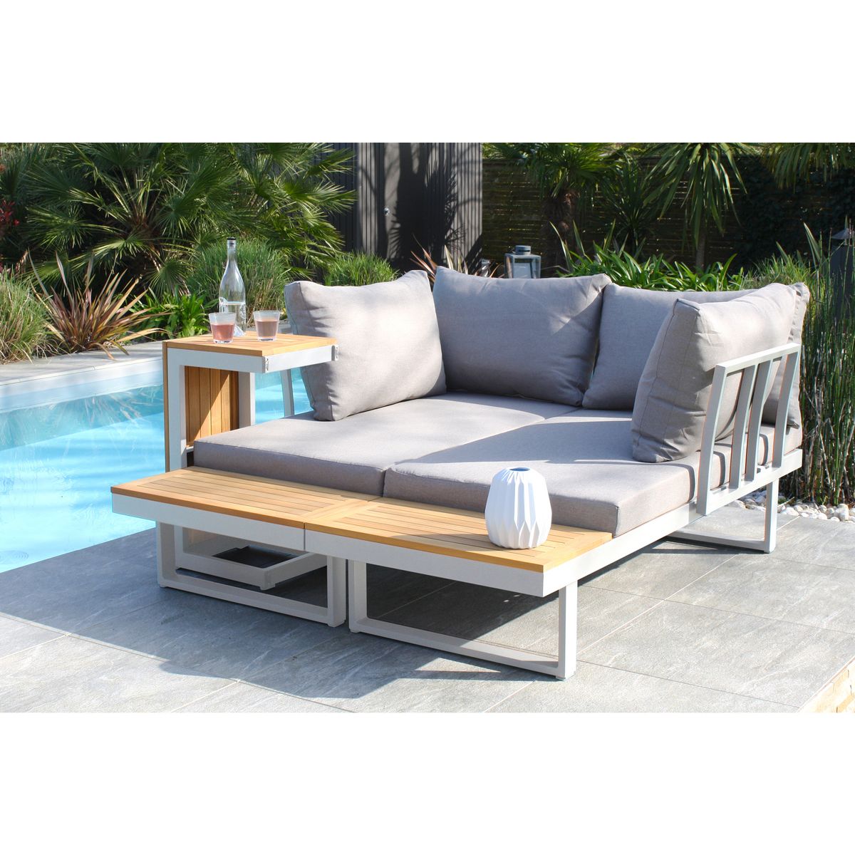 DCB GARDEN Salon bas de jardin - 4 places - Bois/Aluminium - Blanc - TOKYO